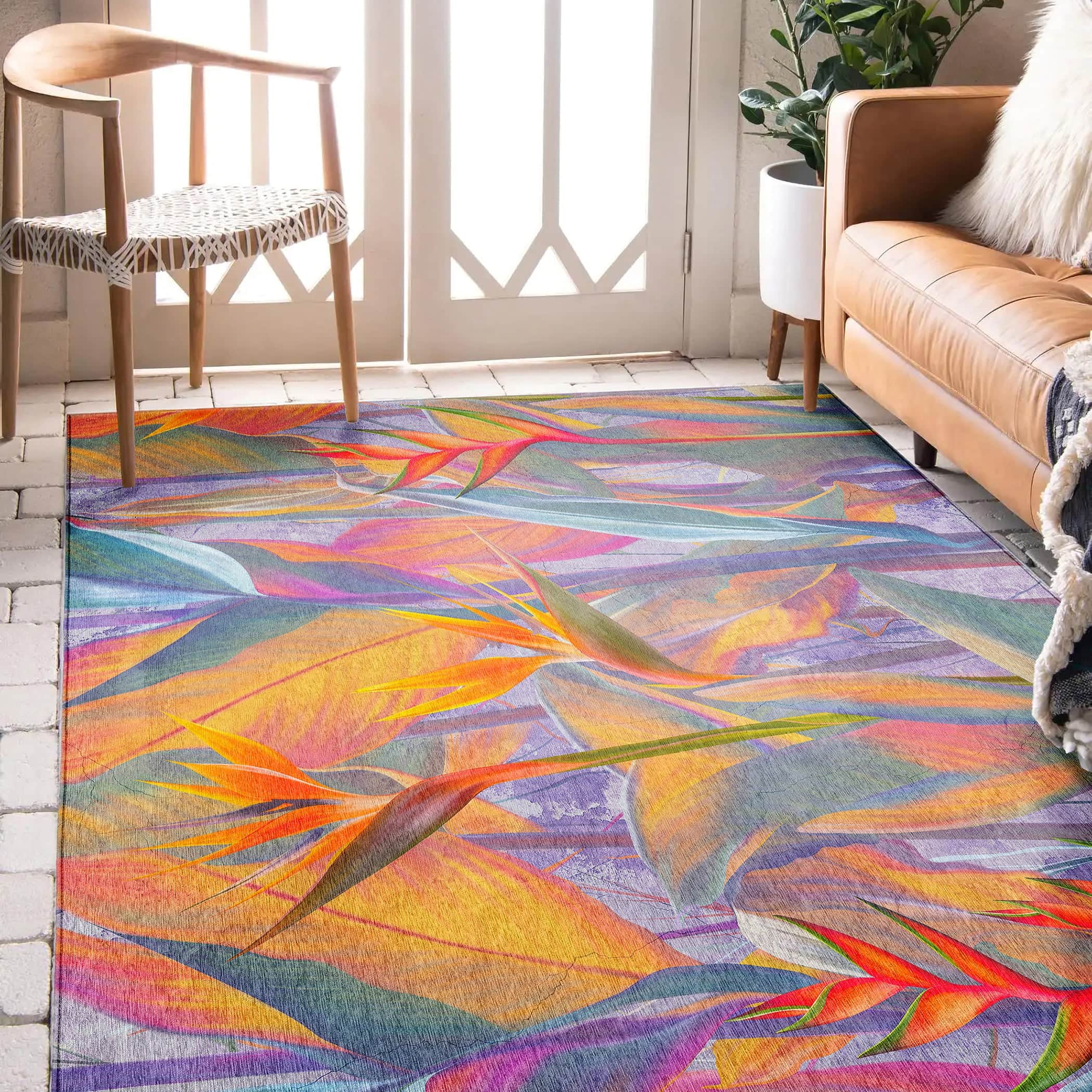 Luxury Machine Washable Indoor/Outdoor Tropical TC14 Passion Multi Rug 2'6" x 3'10" #shape_Rectangle