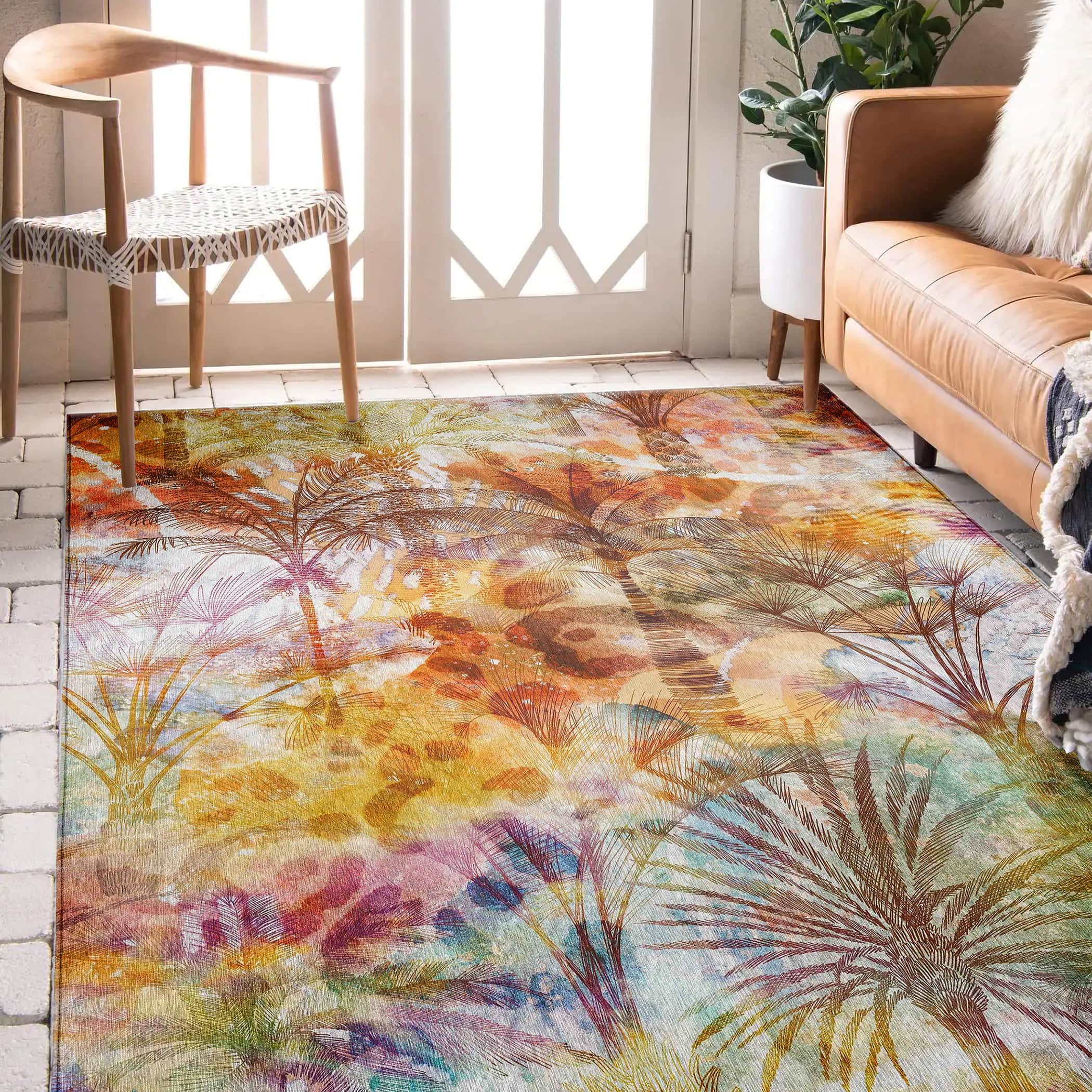 Luxury Machine Washable Indoor/Outdoor Tropical TC15 Salmon Multi Rug 2'6" x 3'10" #shape_Rectangle