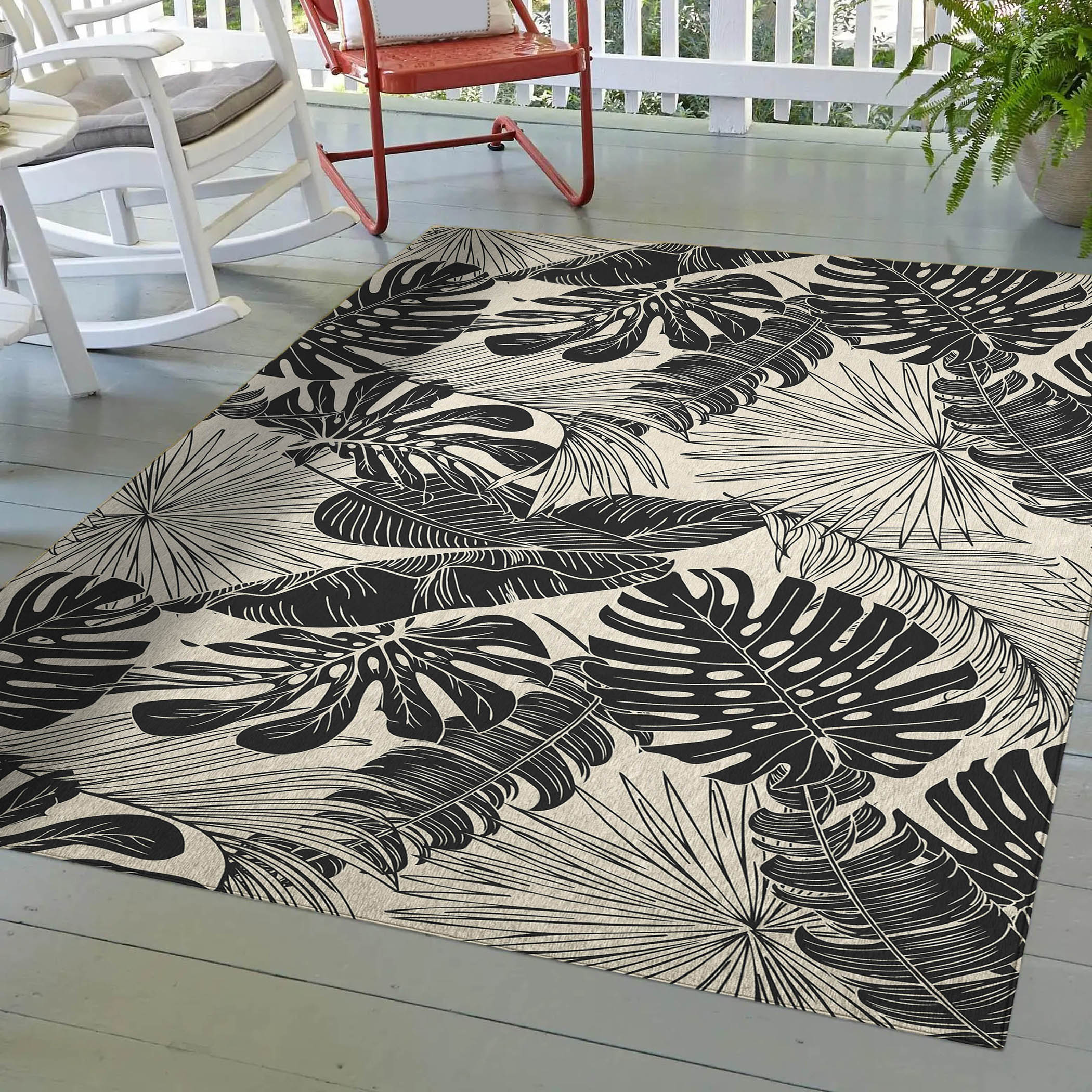 Luxury Machine Washable Indoor/Outdoor Tropical TC16 Eclipse Black Rug 2'6" x 3'10" #shape_Rectangle