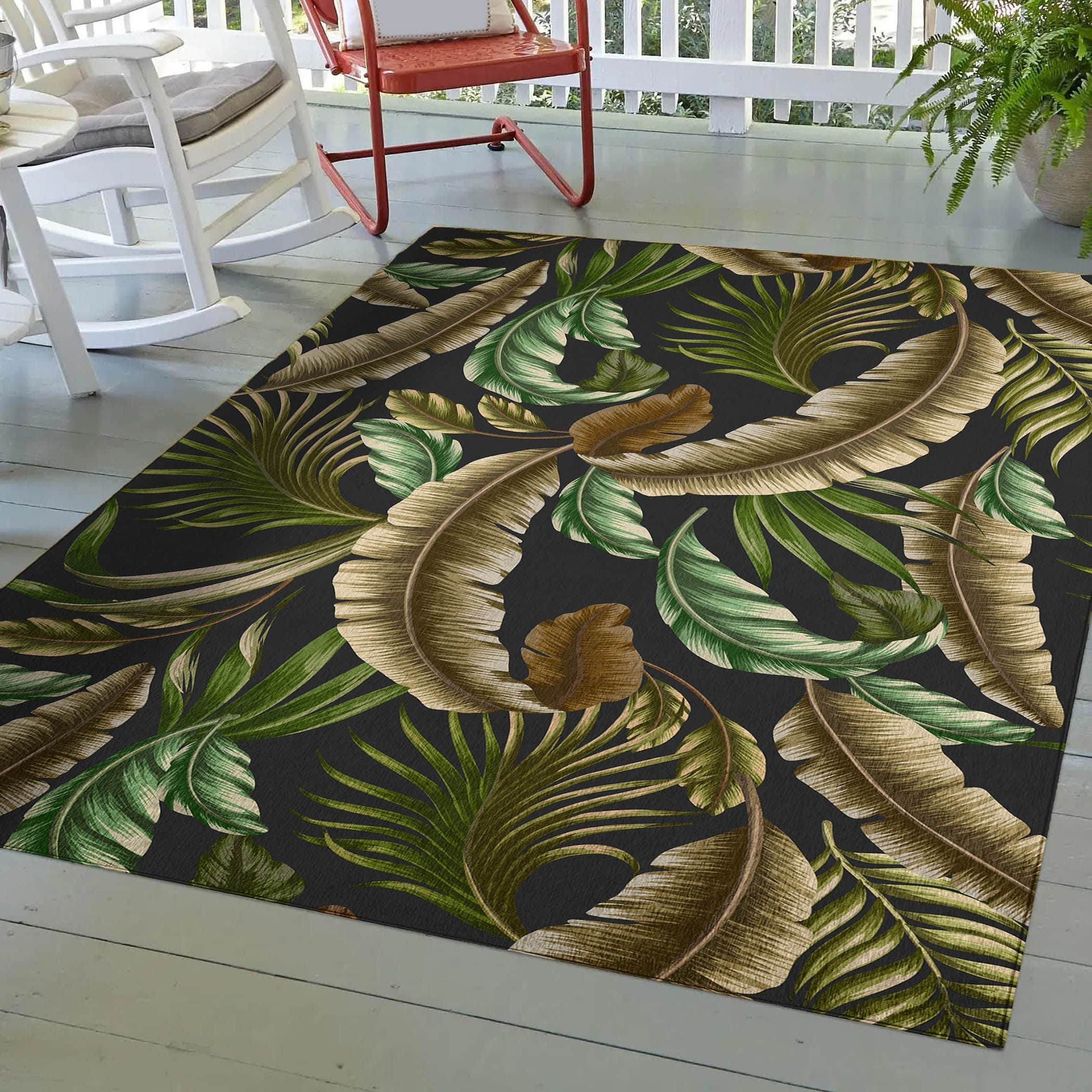 Luxury Machine Washable Indoor/Outdoor Tropical TC1 Black Rug 2'6" x 3'10" #shape_Rectangle