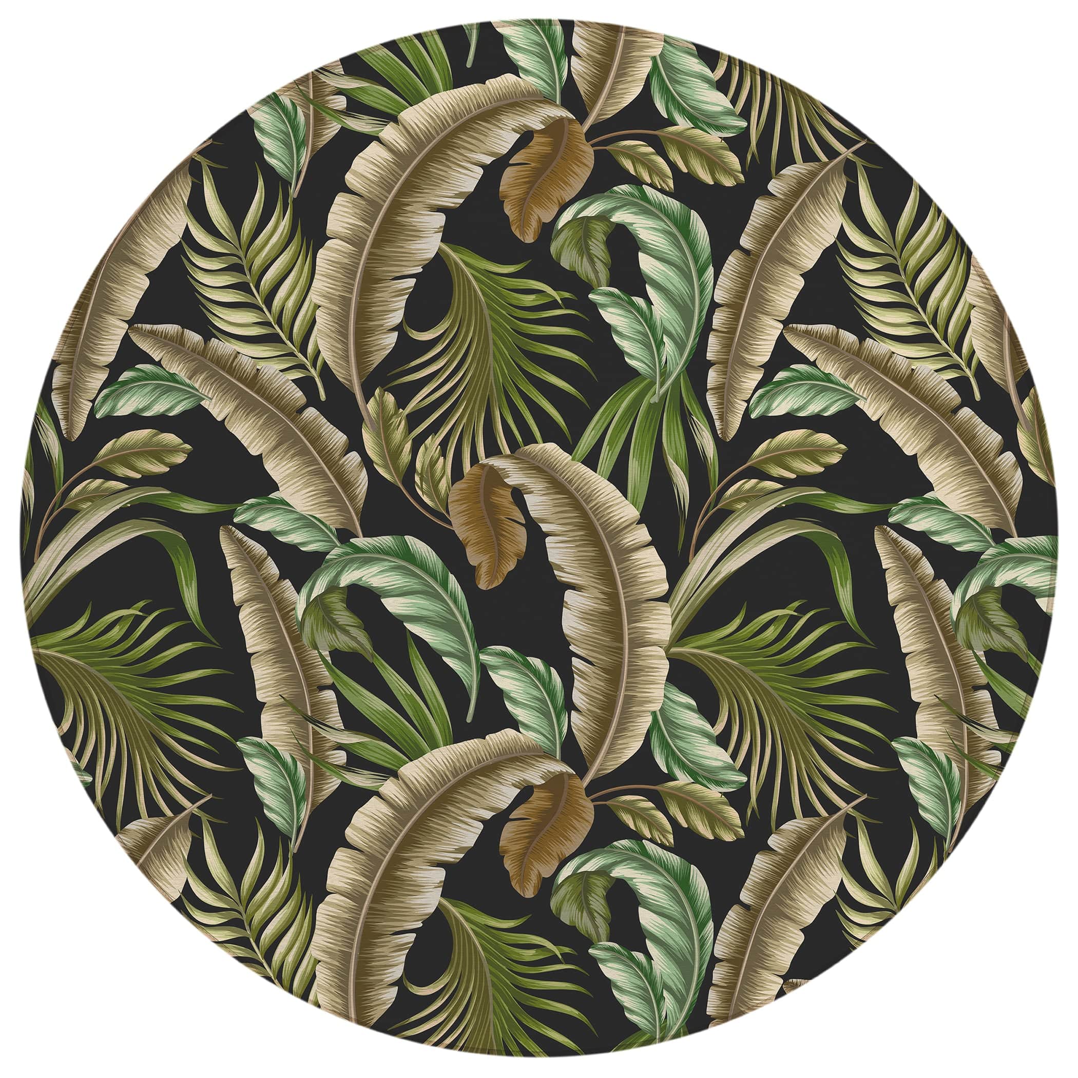 Luxury Machine Washable Indoor/Outdoor Tropical TC1 Black Rug 8' x 8' #shape_Round