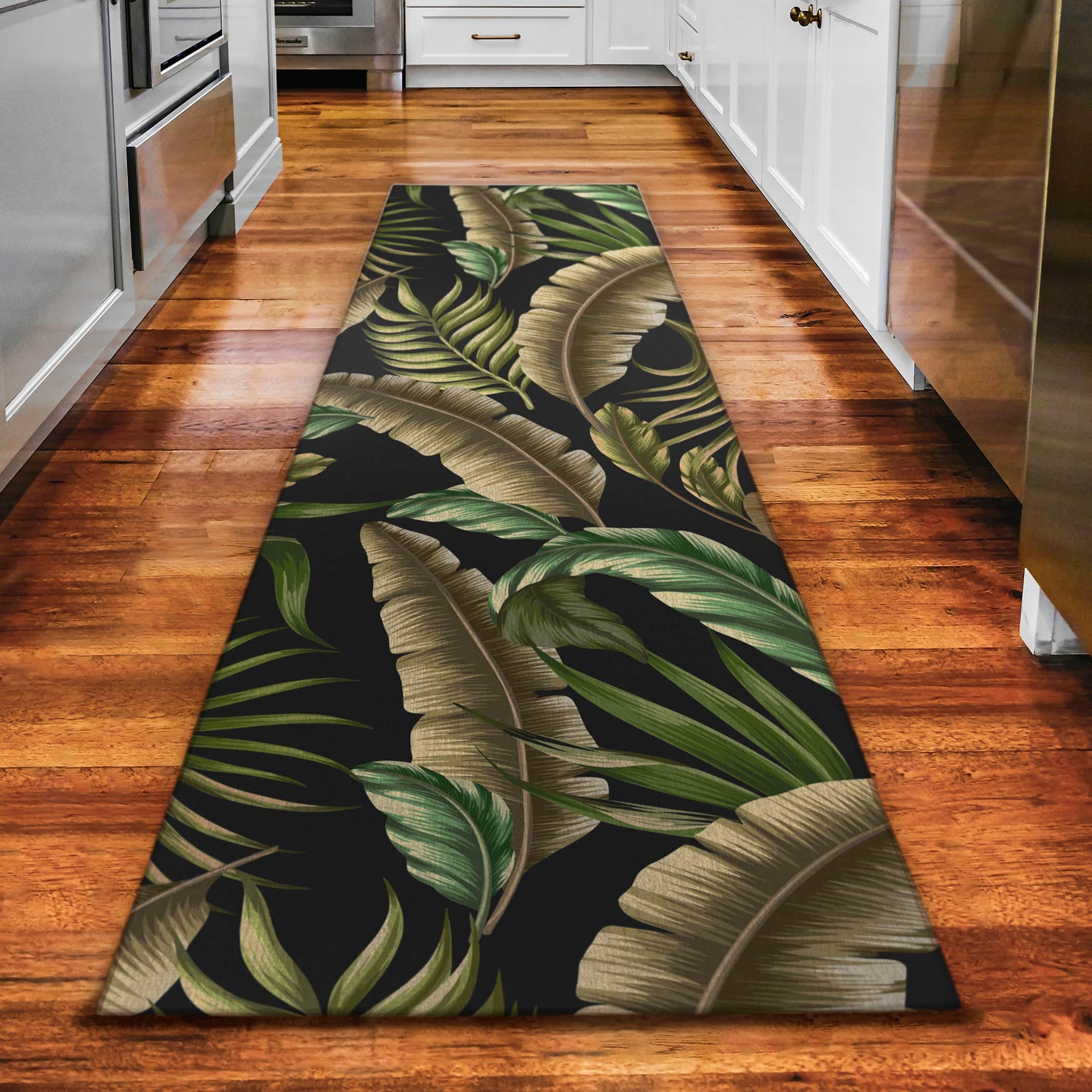 Luxury Machine Washable Indoor/Outdoor Tropical TC1 Black Rug 2'3" x 7'6" #shape_Runner
