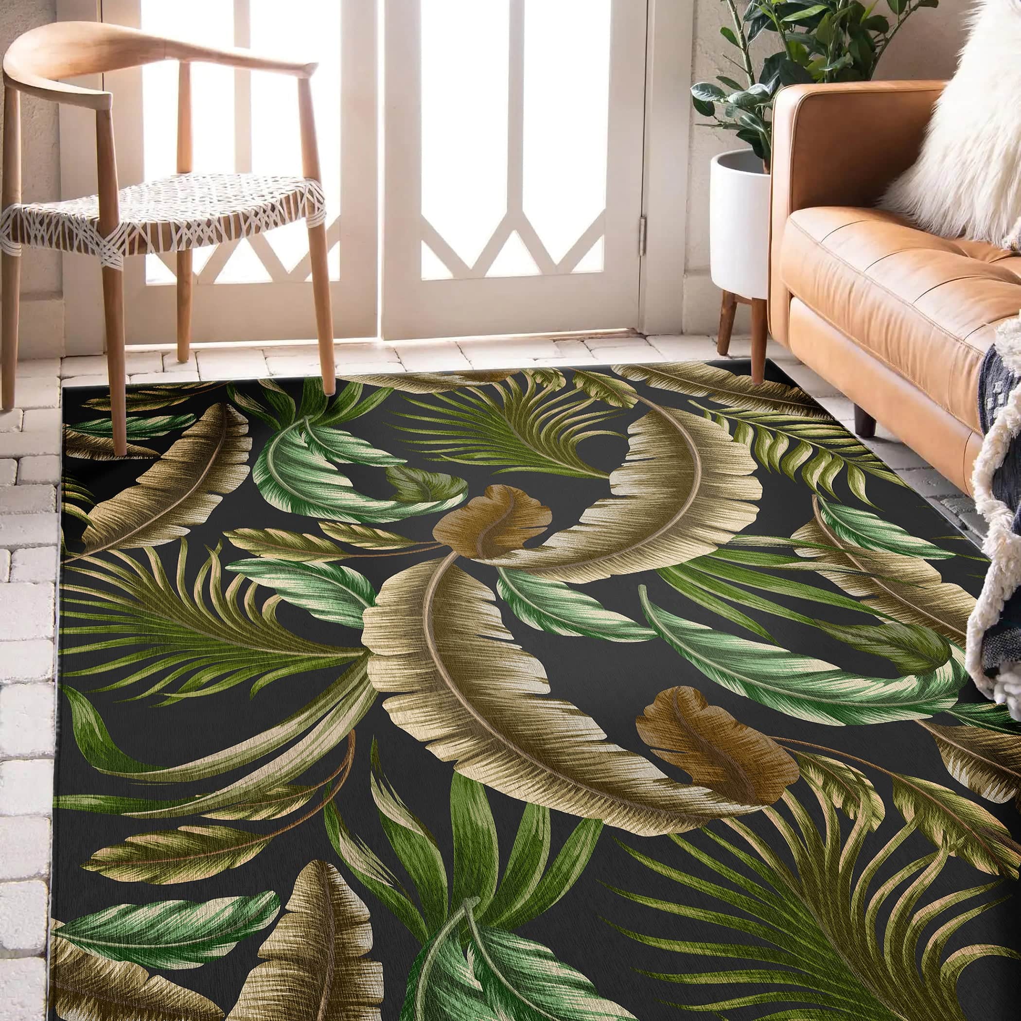 Luxury Machine Washable Indoor/Outdoor Tropical TC1 Black Rug 2'6" x 3'10" #shape_Rectangle