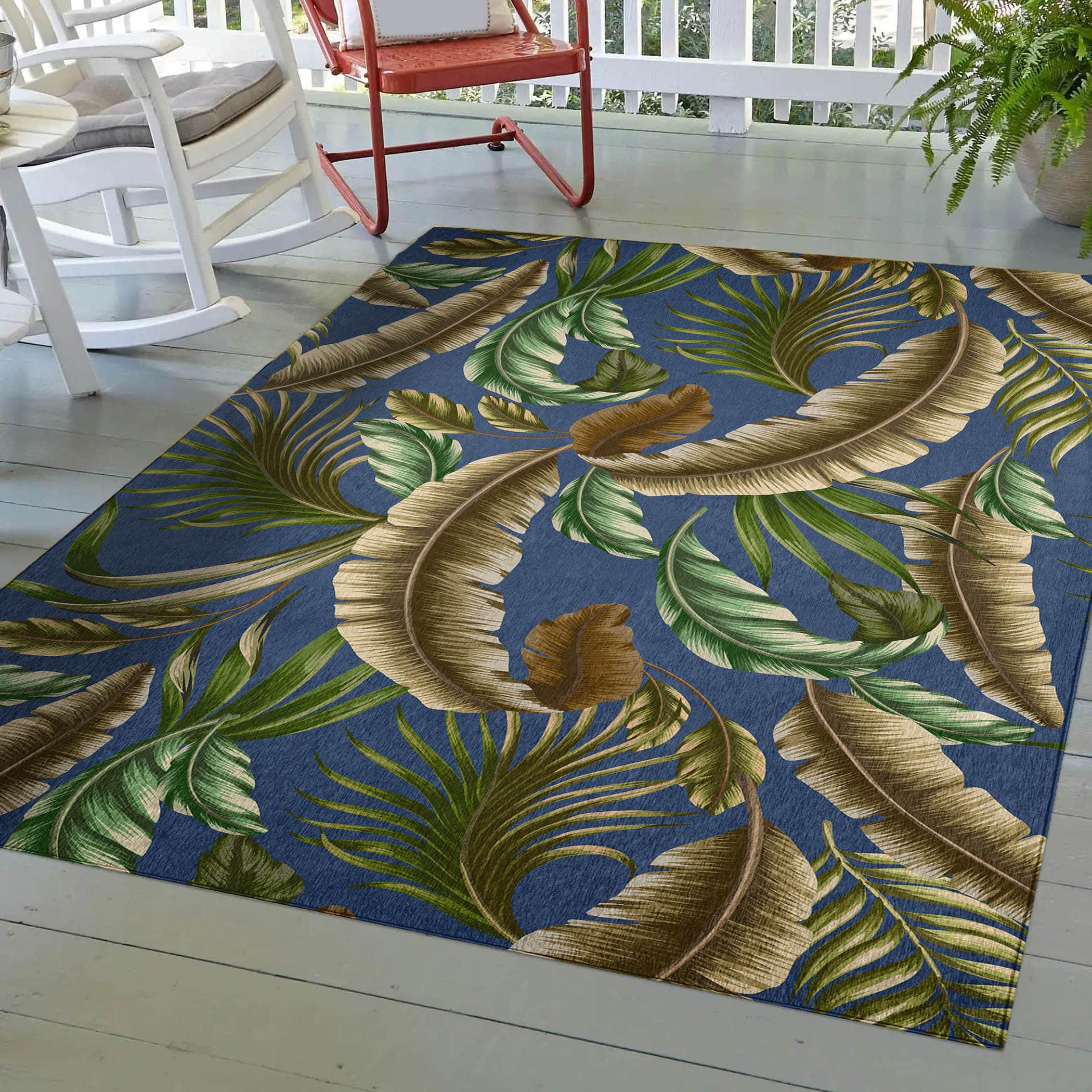 Luxury Machine Washable Indoor/Outdoor Tropical TC1 Indigo Blue Rug 2'6" x 3'10" #shape_Rectangle