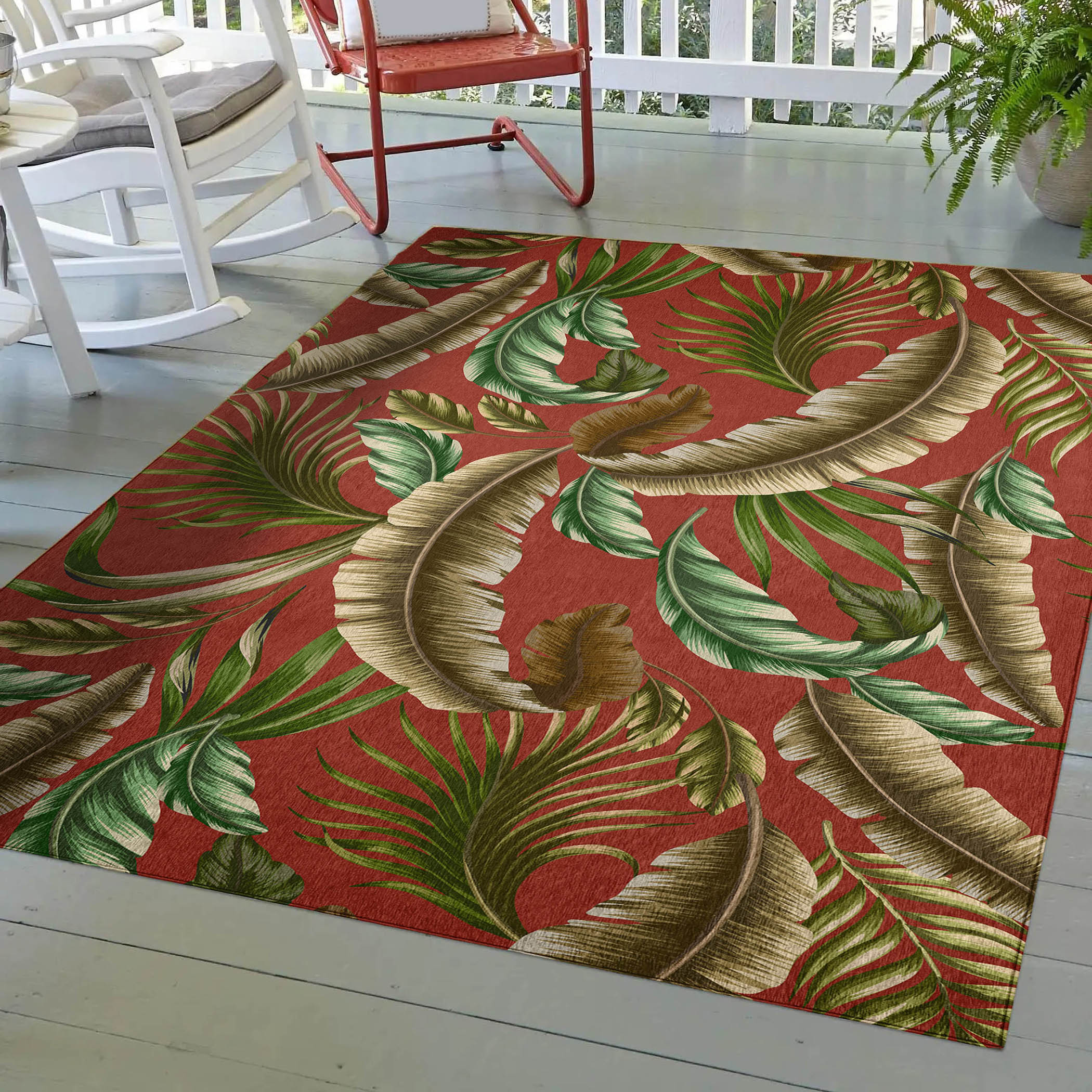 Luxury Machine Washable Indoor/Outdoor Tropical TC1 Paprika Red Rug 2'6" x 3'10" #shape_Rectangle