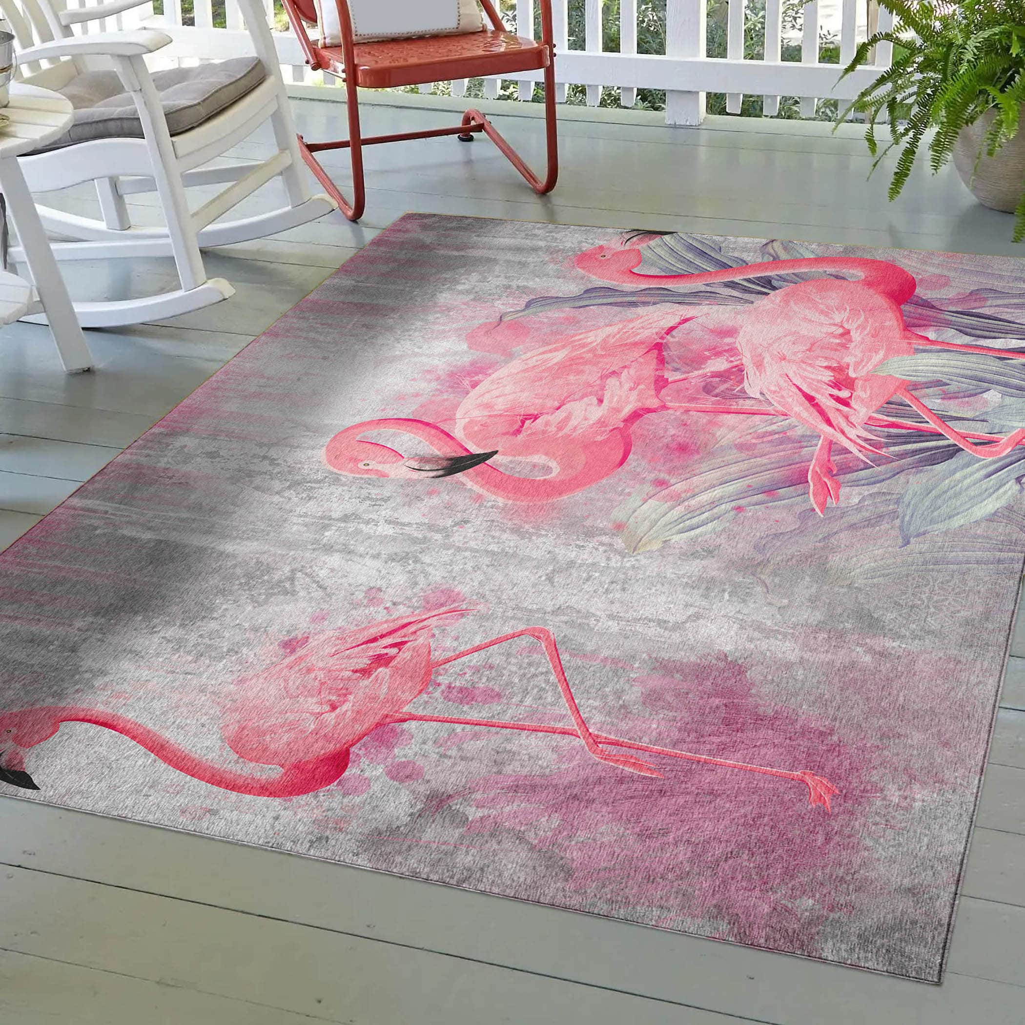 Luxury Machine Washable Indoor/Outdoor Tropical TC2 Silver Gray Rug 2'6" x 3'10" #shape_Rectangle