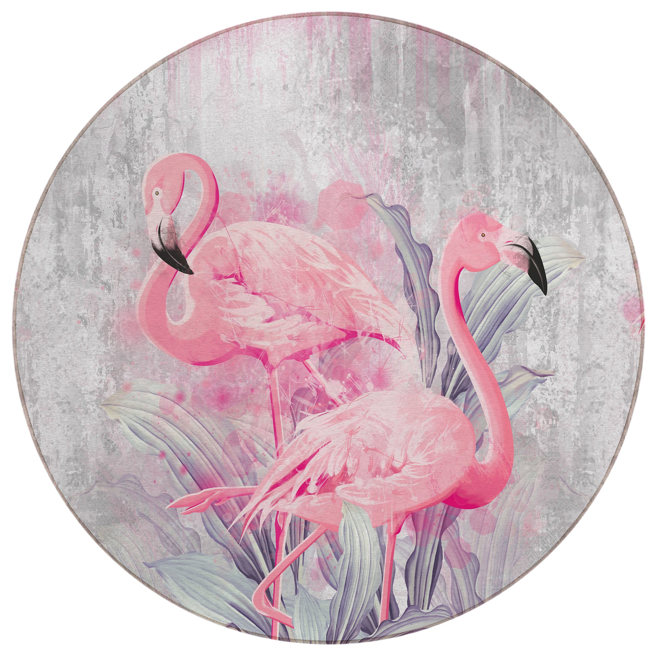 Luxury Machine Washable Indoor/Outdoor Tropical TC2 Silver Gray Rug 8' x 8' #shape_Round