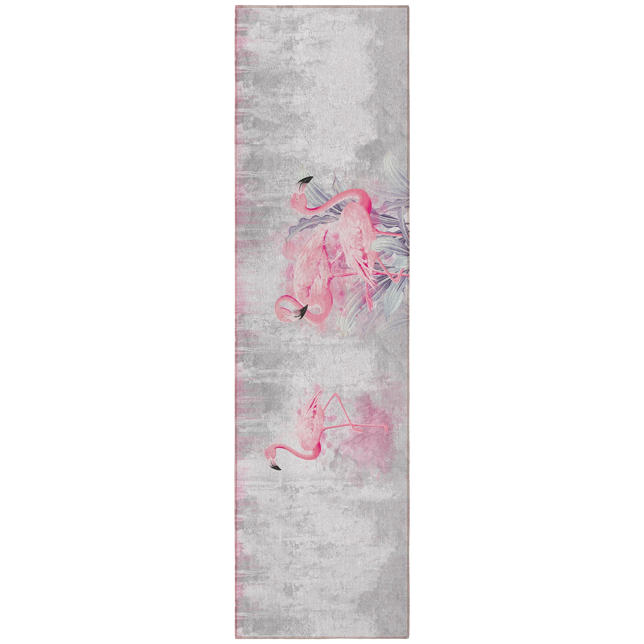 Luxury Machine Washable Indoor/Outdoor Tropical TC2 Silver Gray Rug 2'3" x 7'6" #shape_Runner