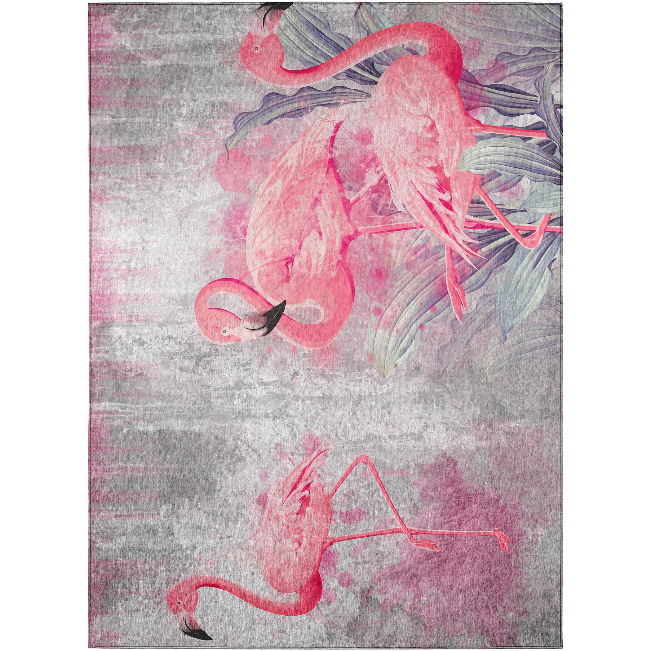 Luxury Machine Washable Indoor/Outdoor Tropical TC2 Silver Gray Rug 2'6" x 3'10" #shape_Rectangle