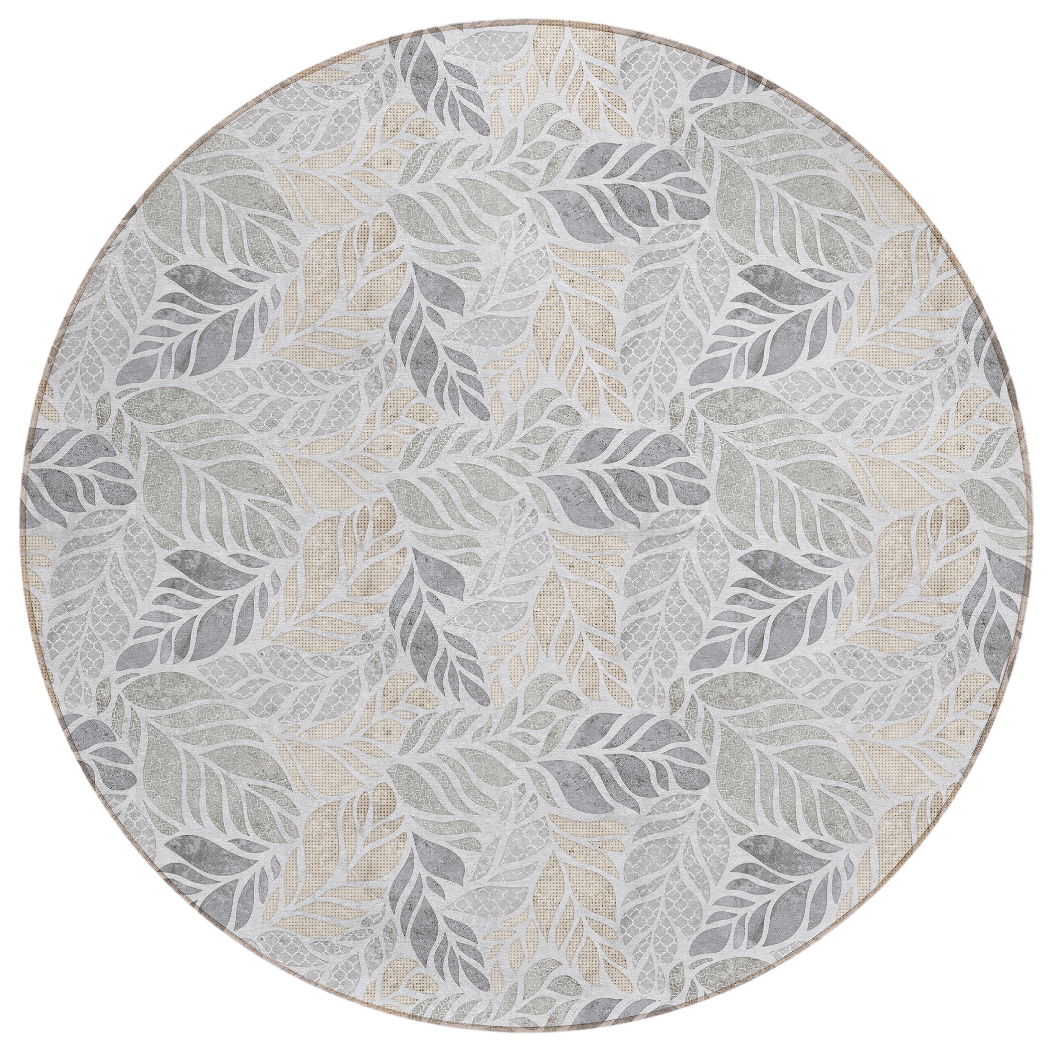 Luxury Machine Washable Indoor/Outdoor Tropical TC3 Gray Rug 8' x 8' #shape_Round