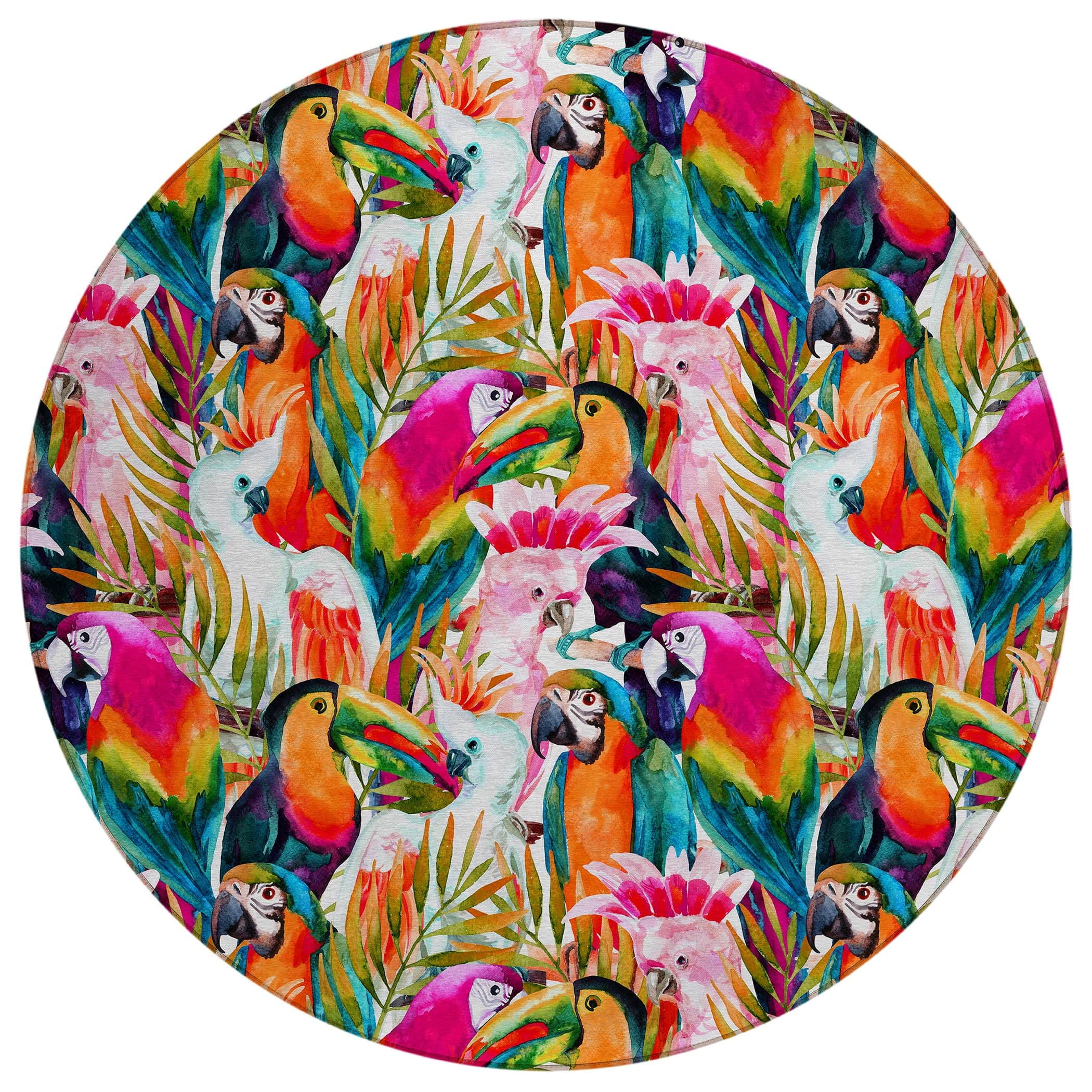 Luxury Machine Washable Indoor/Outdoor Tropical TC5 Confetti Multi Rug 8' x 8' #shape_Round