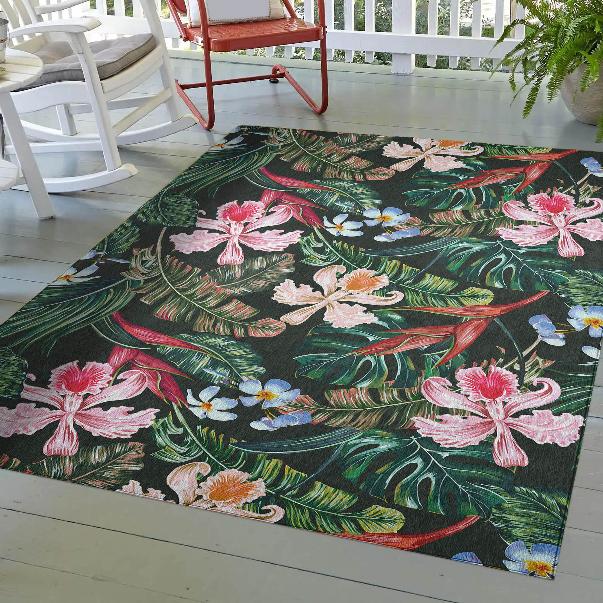 Luxury Machine Washable Indoor/Outdoor Tropical TC6 Black Rug 2'6" x 3'10" #shape_Rectangle