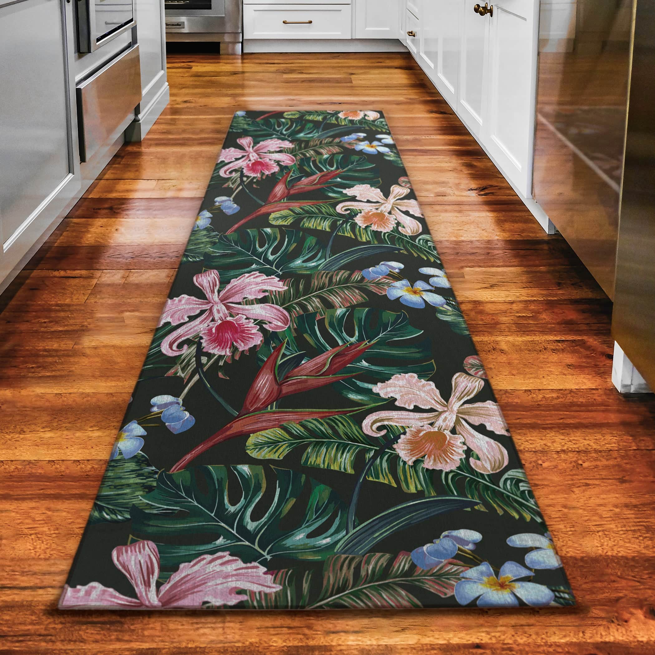 Luxury Machine Washable Indoor/Outdoor Tropical TC6 Black Rug 2'3" x 7'6" #shape_Runner