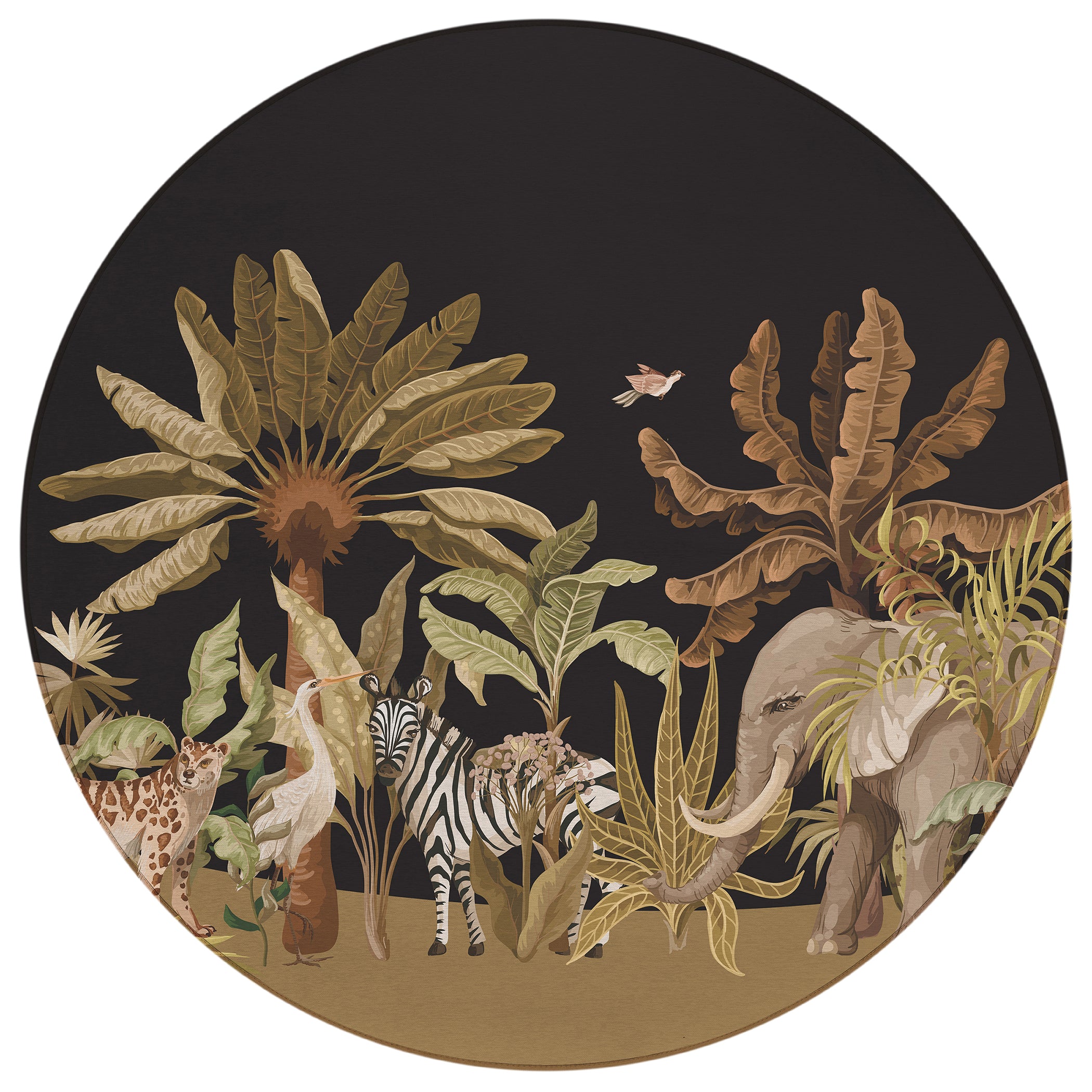 Luxury Machine Washable Indoor/Outdoor Tropical TC8 Black Rug 8' x 8' #shape_Round