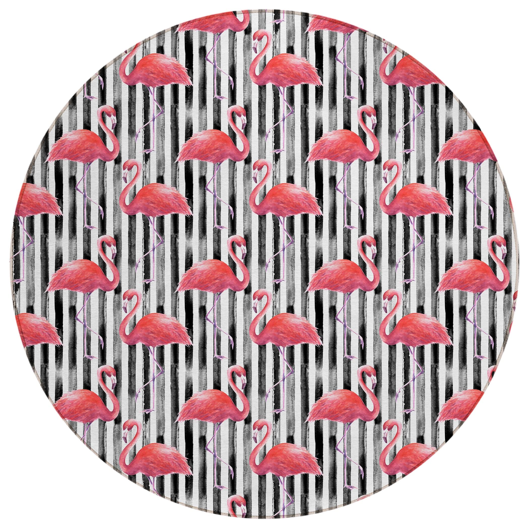 Luxury Machine Washable Indoor/Outdoor Tropical TC9 Black Rug 8' x 8' #shape_Round