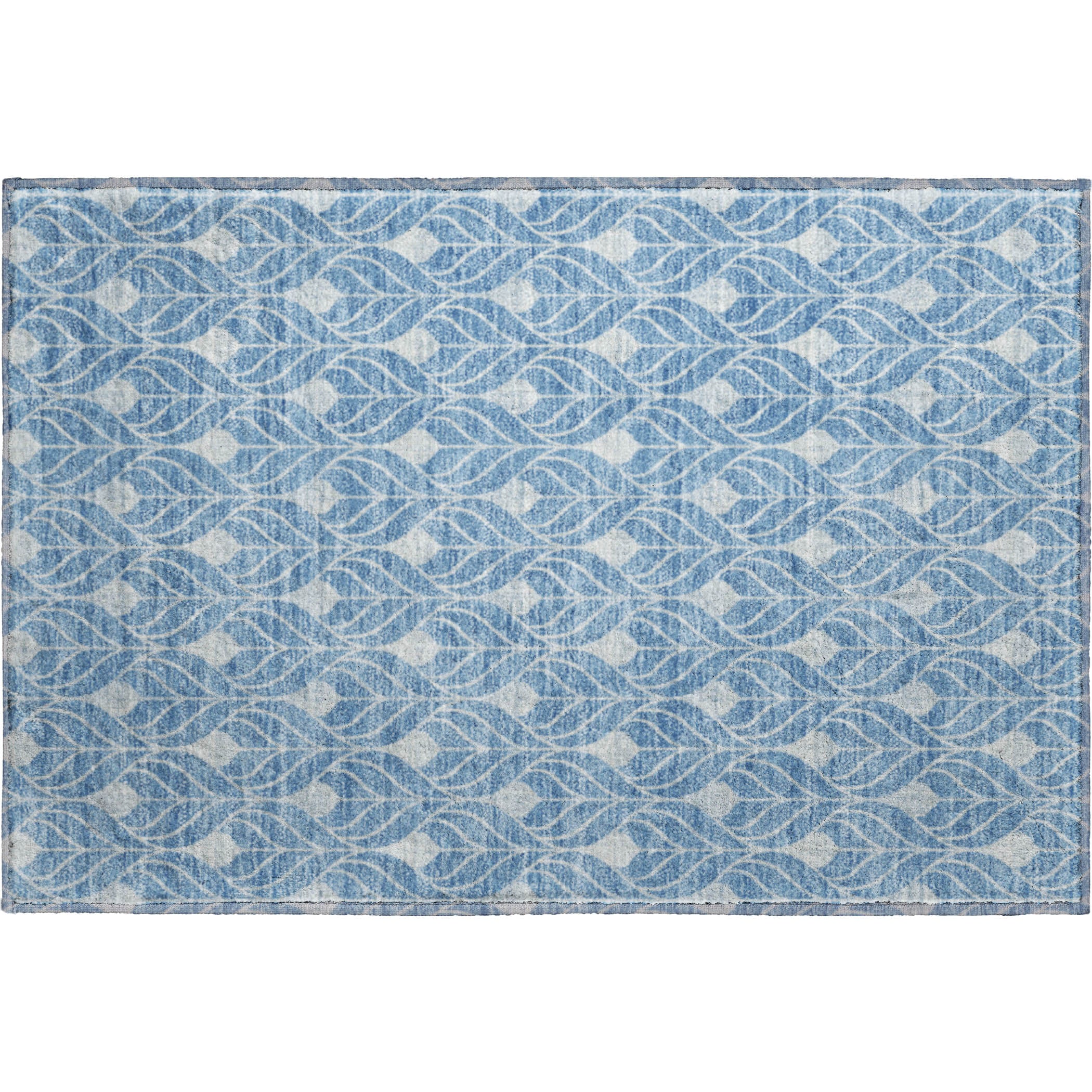 Luxury Washable Indoor/Outdoor Geometric TR10 Denim Blue Rug 1'8" x 2'6" #shape_Rectangle