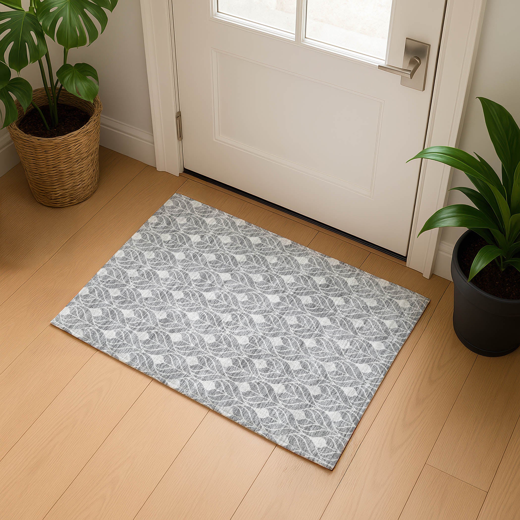 Luxury Washable Indoor/Outdoor Geometric TR10 Gray Rug 1'8" x 2'6" #shape_Rectangle