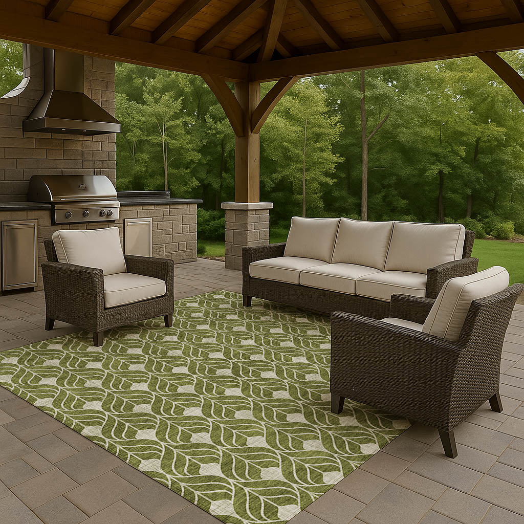Luxury Washable Indoor/Outdoor Geometric TR10 Olive Green Rug 2'6" x 3'10" #shape_Rectangle