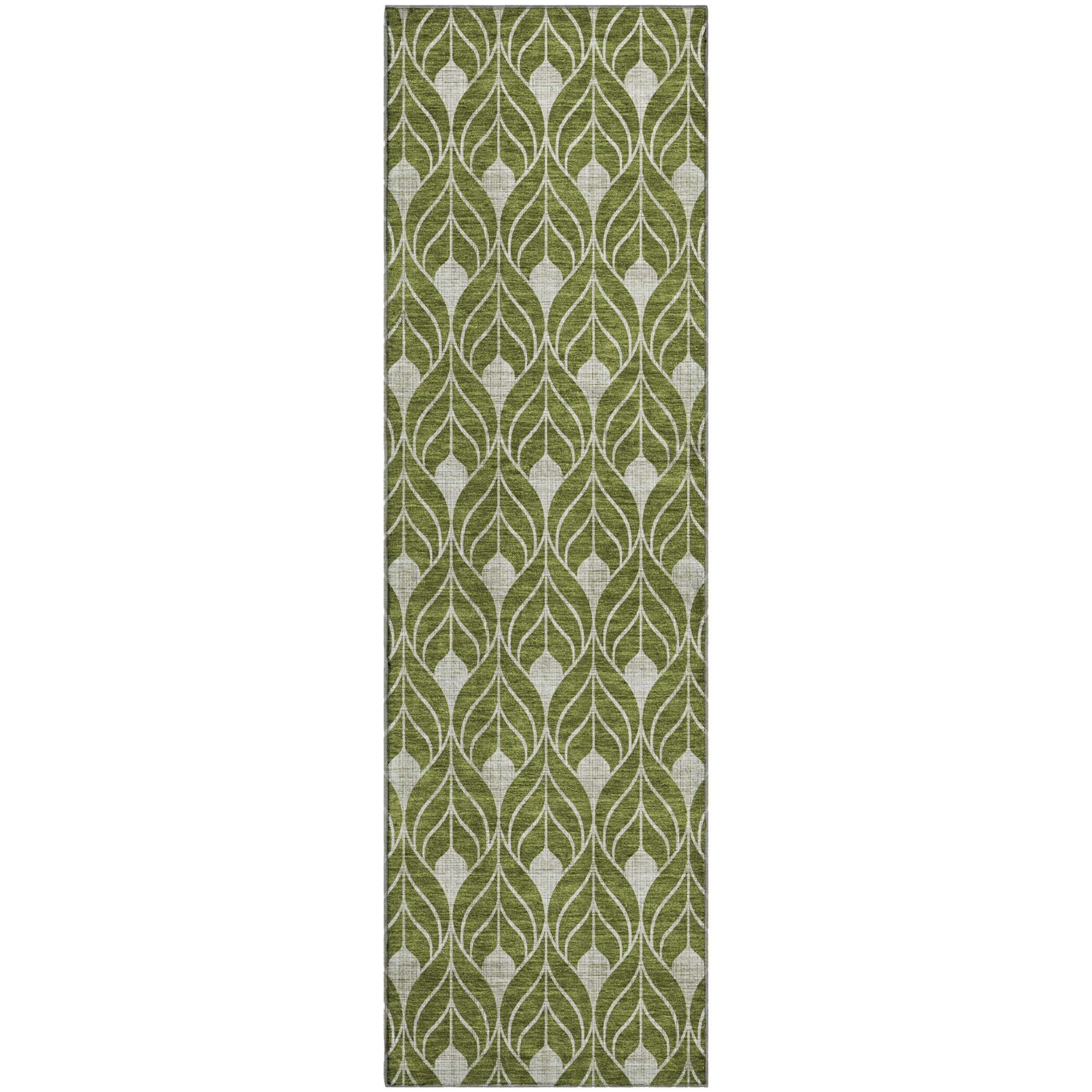 Luxury Washable Indoor/Outdoor Geometric TR10 Olive Green Rug 2'3" x 7'6" #shape_Runner