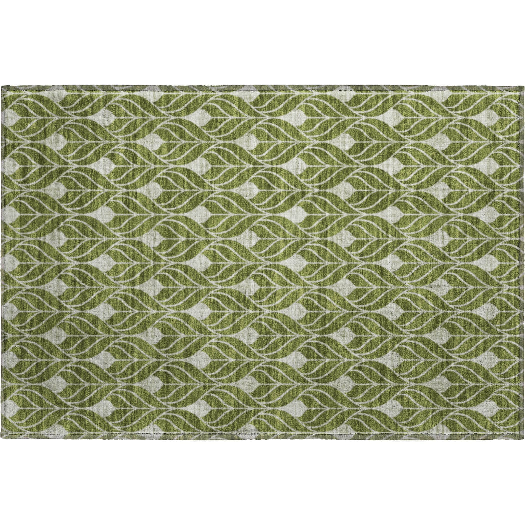 Luxury Washable Indoor/Outdoor Geometric TR10 Olive Green Rug 1'8" x 2'6" #shape_Rectangle