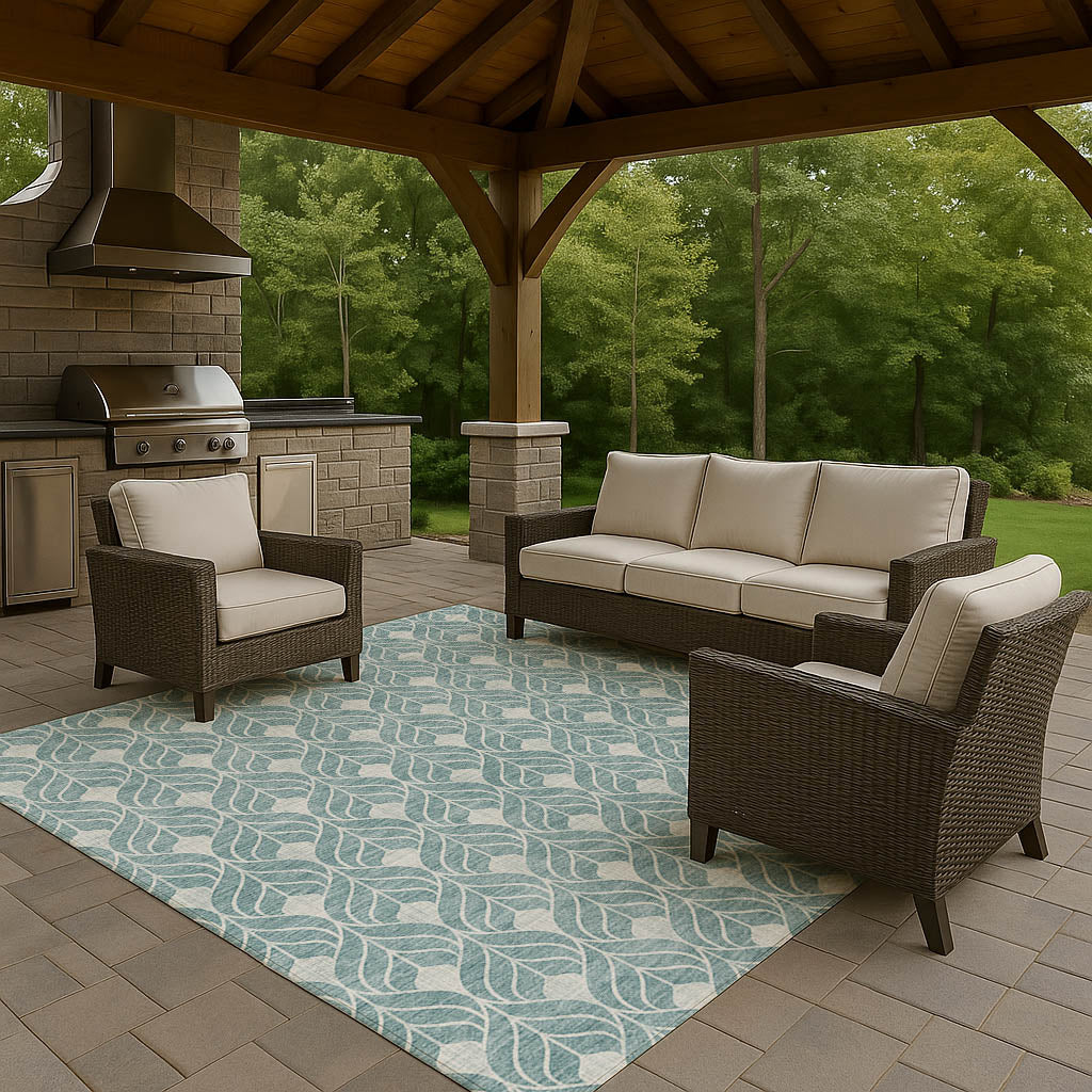 Luxury Washable Indoor/Outdoor Geometric TR10 Teal Rug 2'6" x 3'10" #shape_Rectangle
