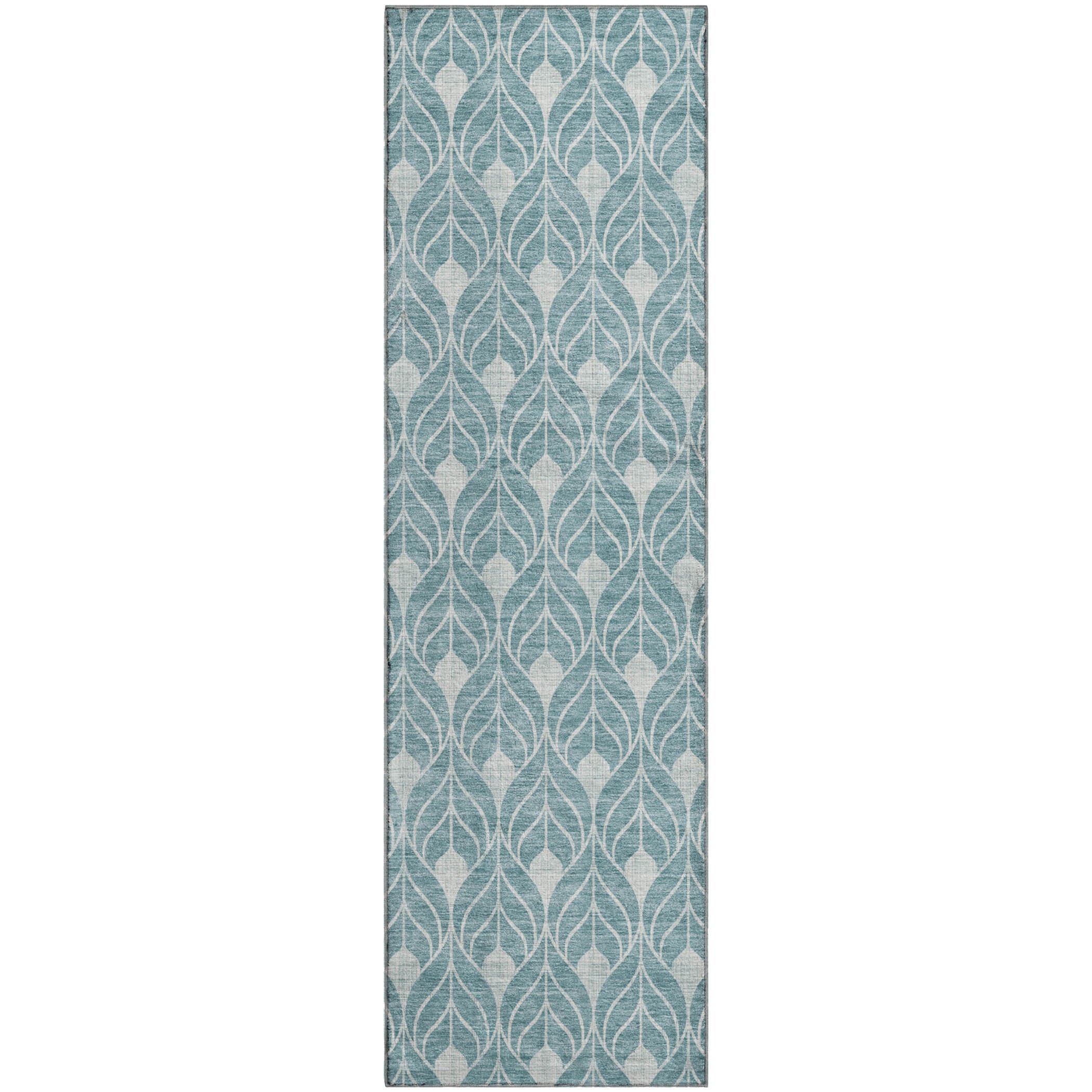 Luxury Washable Indoor/Outdoor Geometric TR10 Teal Rug 2'3" x 7'6" #shape_Runner