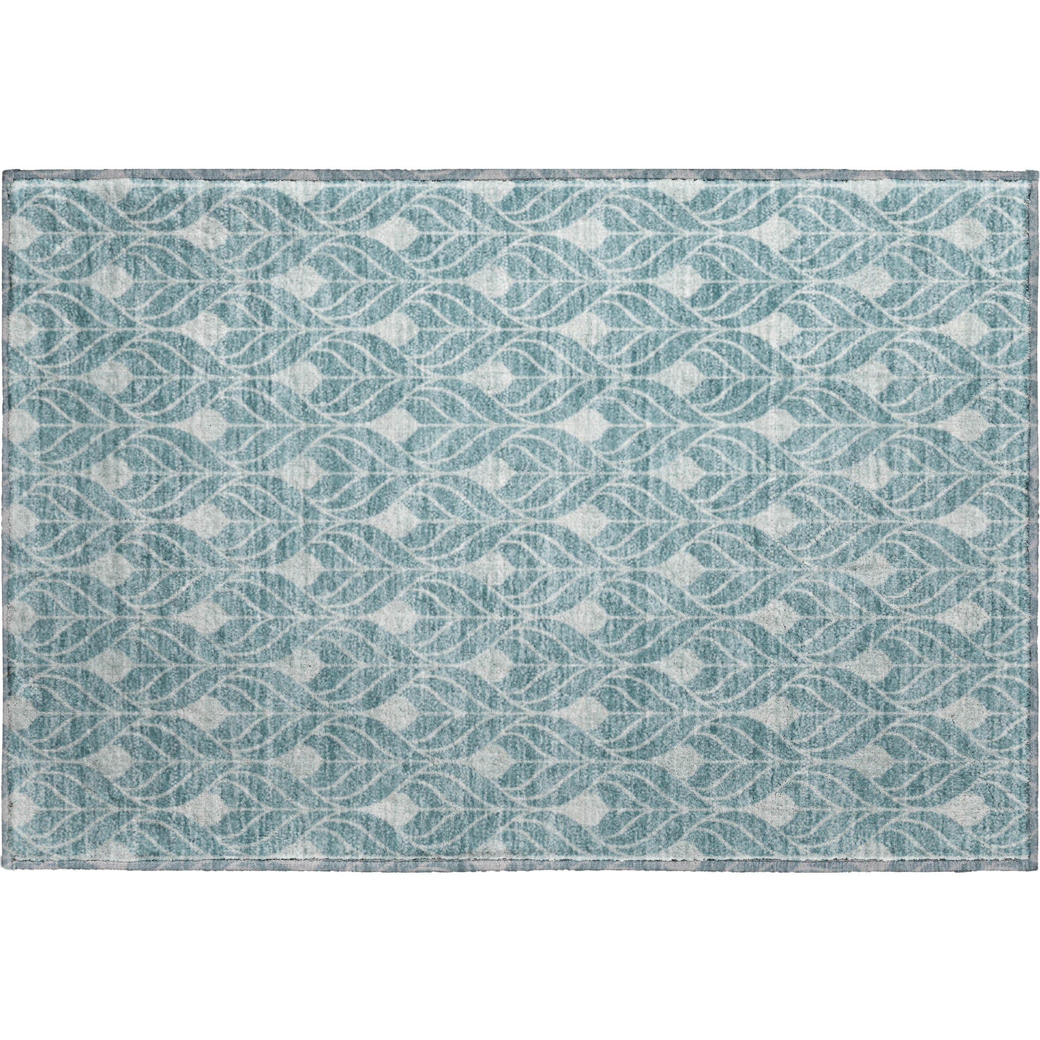 Luxury Washable Indoor/Outdoor Geometric TR10 Teal Rug 1'8" x 2'6" #shape_Rectangle