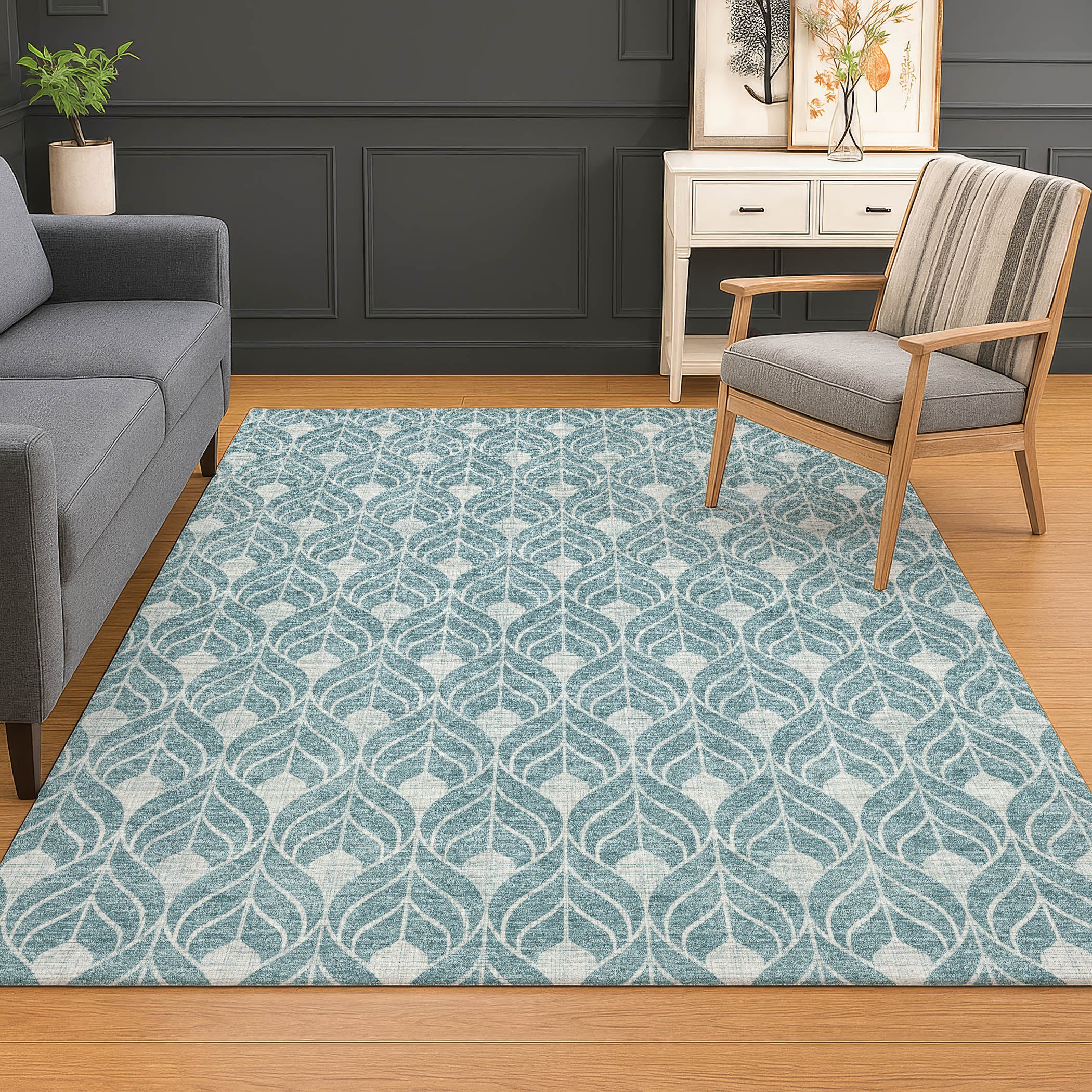 Luxury Washable Indoor/Outdoor Geometric TR10 Teal Rug 2'6" x 3'10" #shape_Rectangle