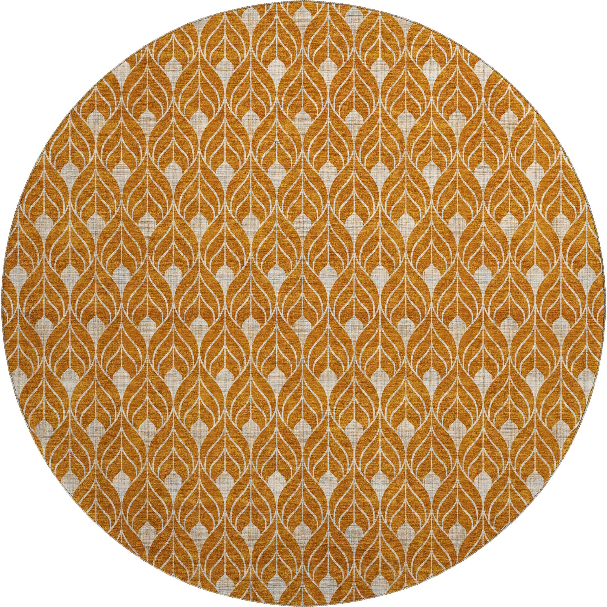 Luxury Washable Indoor/Outdoor Geometric TR10 Terracotta Orange Rug 8' x 8' #shape_Round