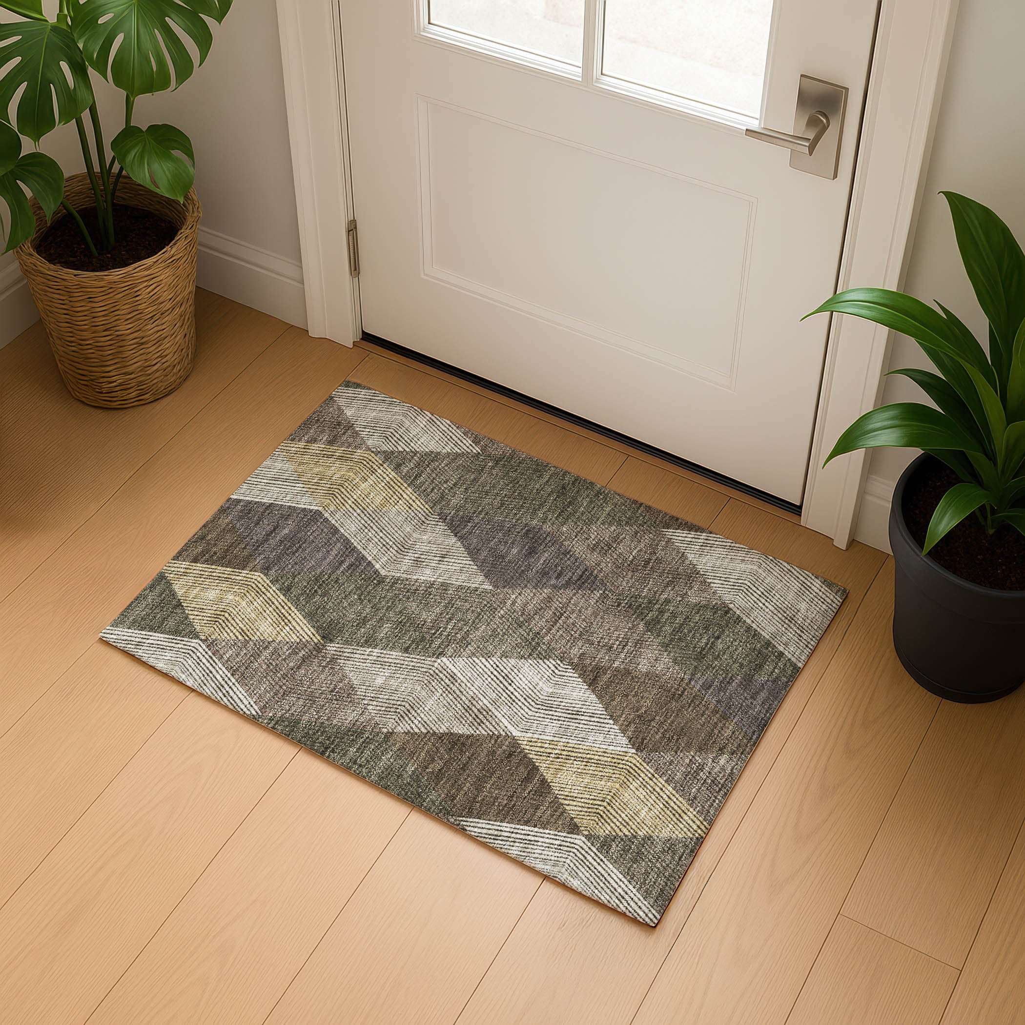 Luxury Washable Indoor/Outdoor Geometric TR11 Brown Rug 1'8" x 2'6" #shape_Rectangle