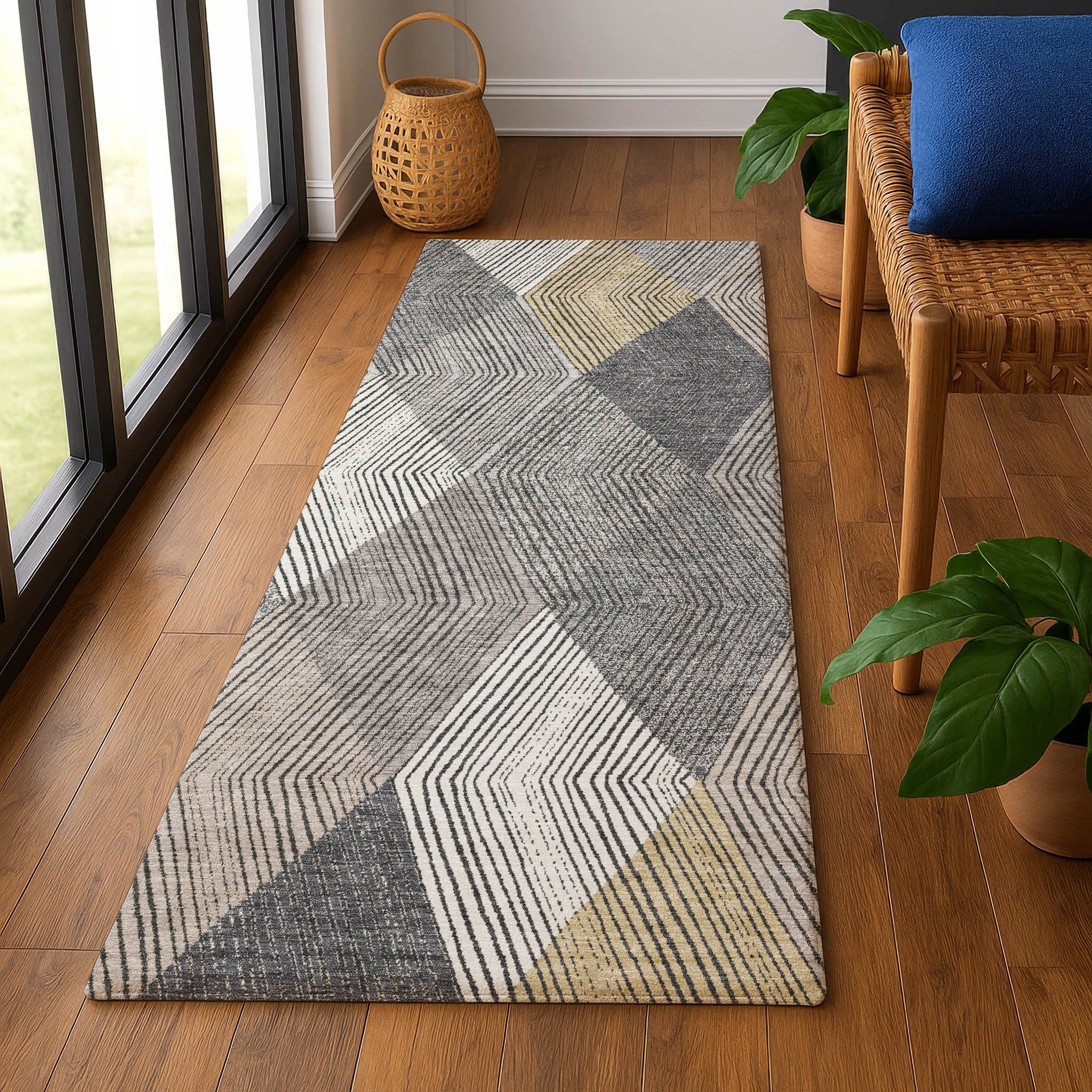 Luxury Washable Indoor/Outdoor Geometric TR11 Charcoal Gray Rug 2'3" x 7'6" #shape_Runner