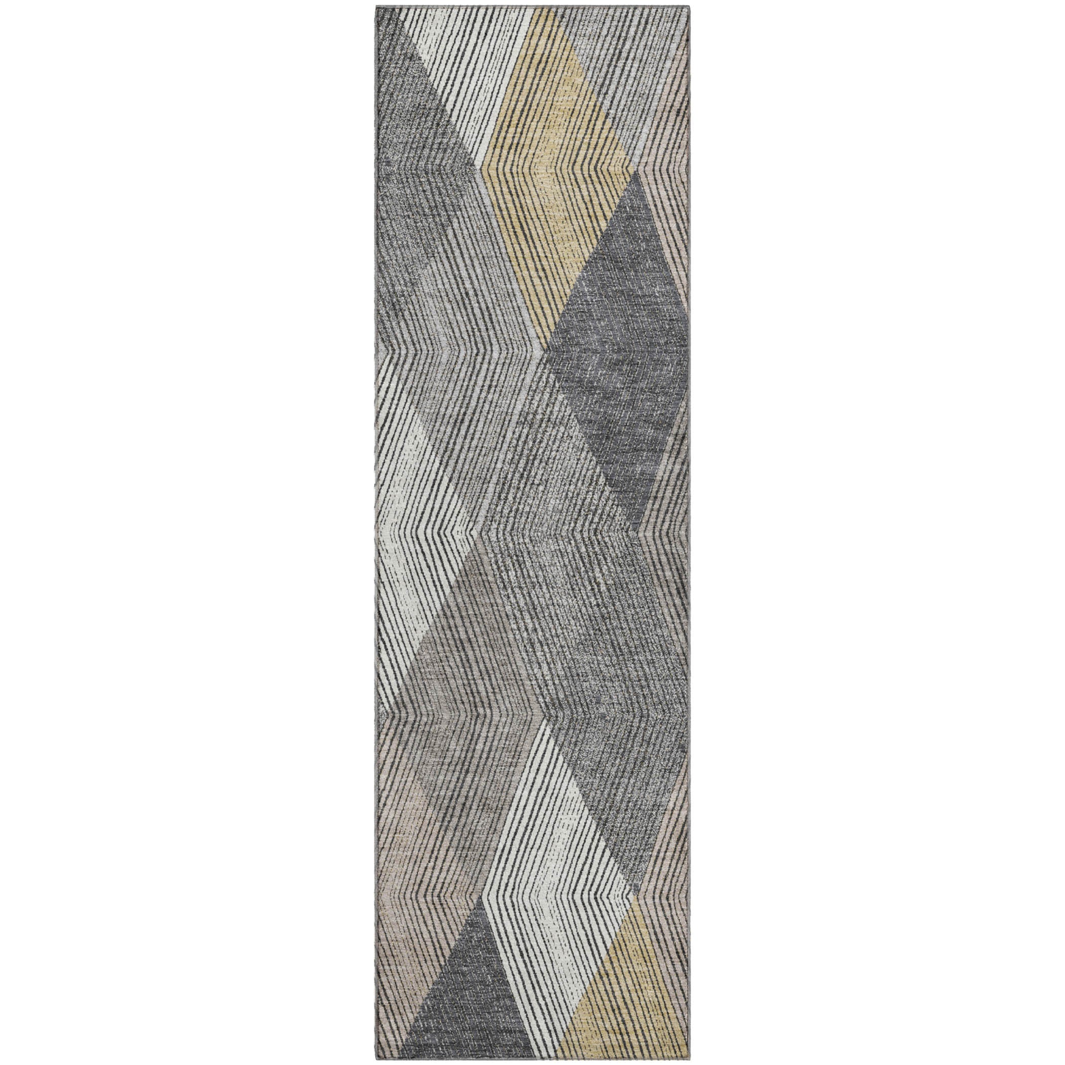 Luxury Washable Indoor/Outdoor Geometric TR11 Charcoal Gray Rug 2'3" x 7'6" #shape_Runner