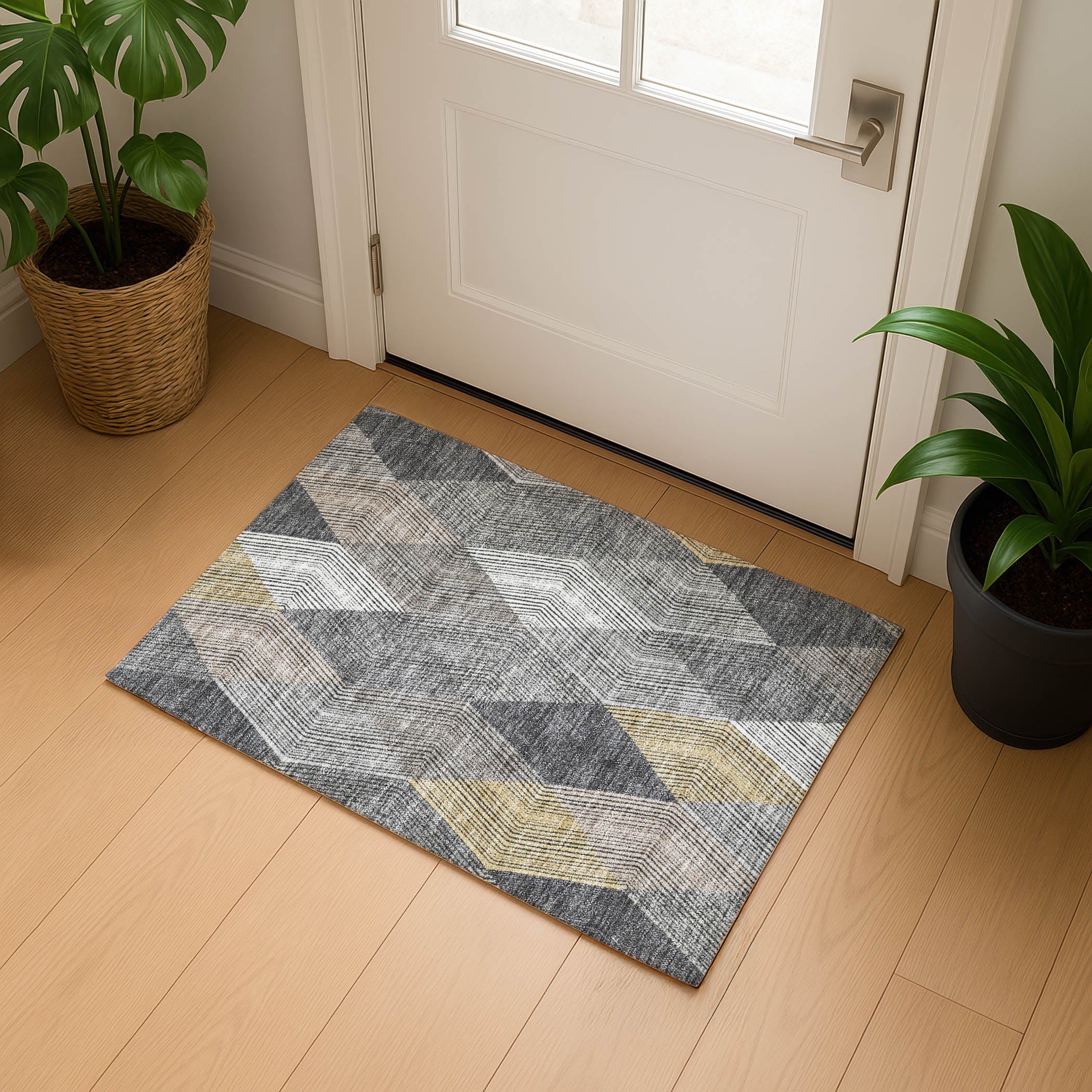 Luxury Washable Indoor/Outdoor Geometric TR11 Charcoal Gray Rug 1'8" x 2'6" #shape_Rectangle