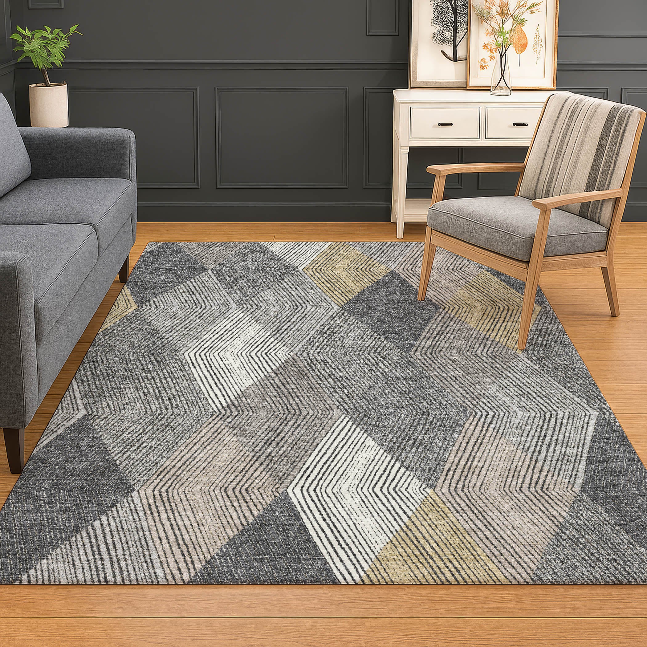 Luxury Washable Indoor/Outdoor Geometric TR11 Charcoal Gray Rug 2'6" x 3'10" #shape_Rectangle