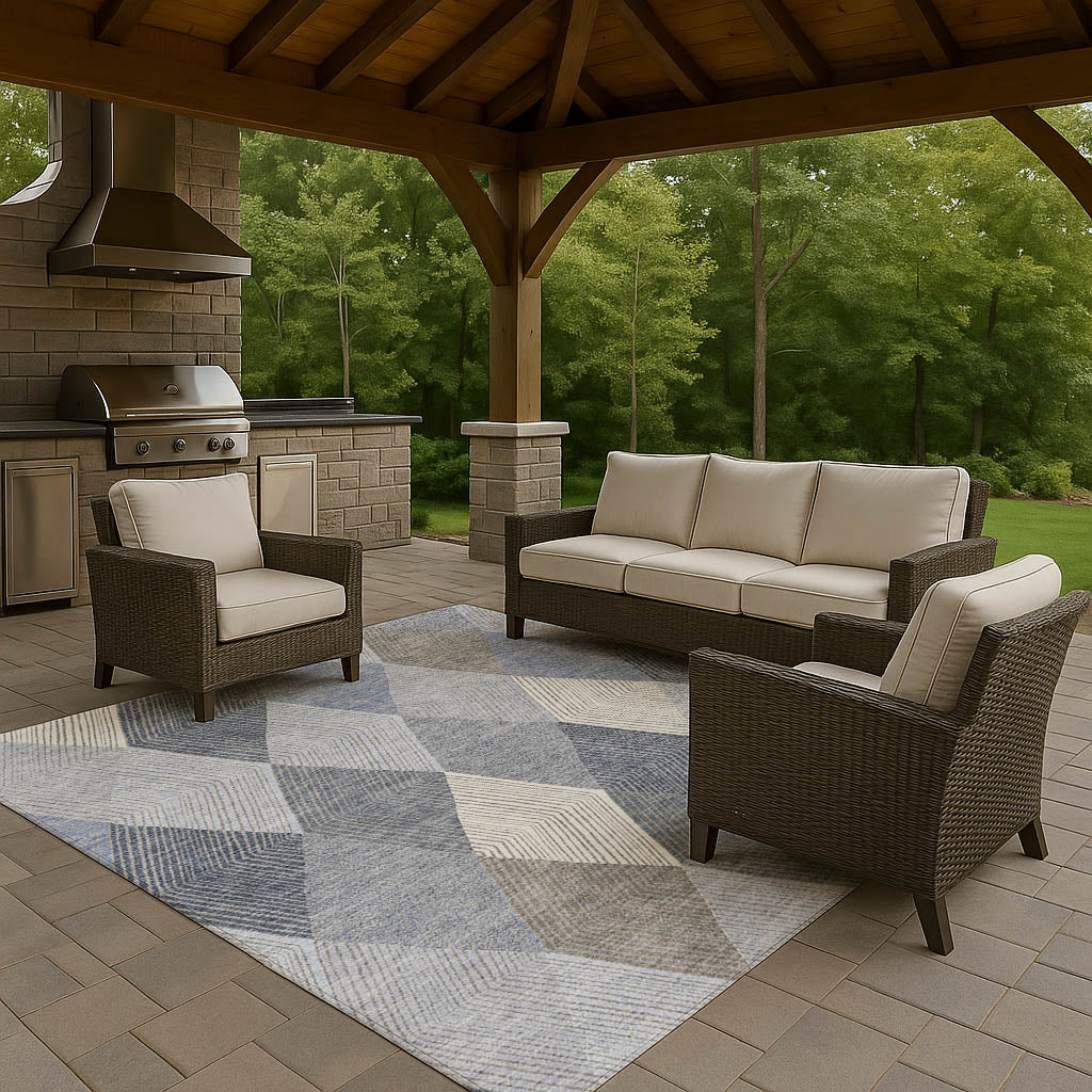 Luxury Washable Indoor/Outdoor Geometric TR11 Denim Blue Rug 2'6" x 3'10" #shape_Rectangle