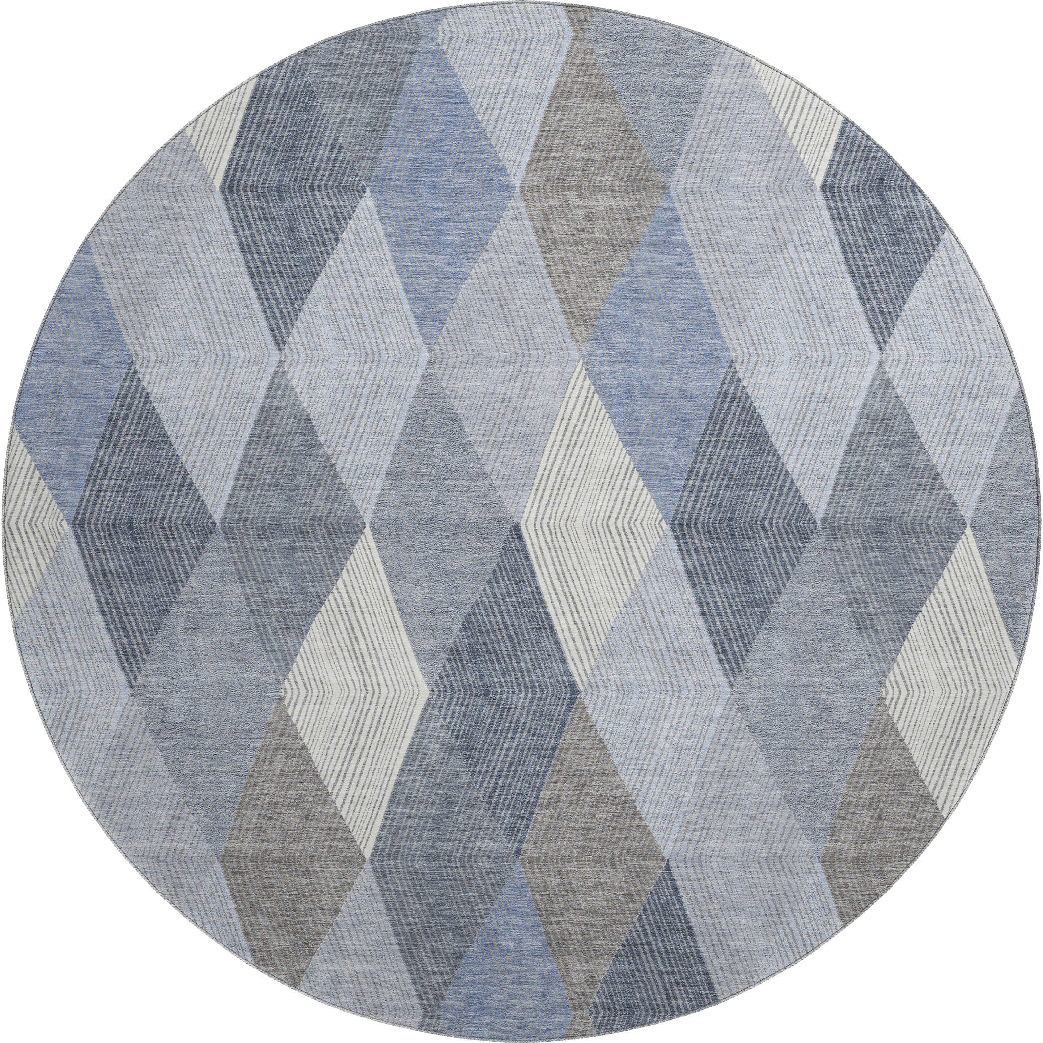 Luxury Washable Indoor/Outdoor Geometric TR11 Denim Blue Rug 8' x 8' #shape_Round