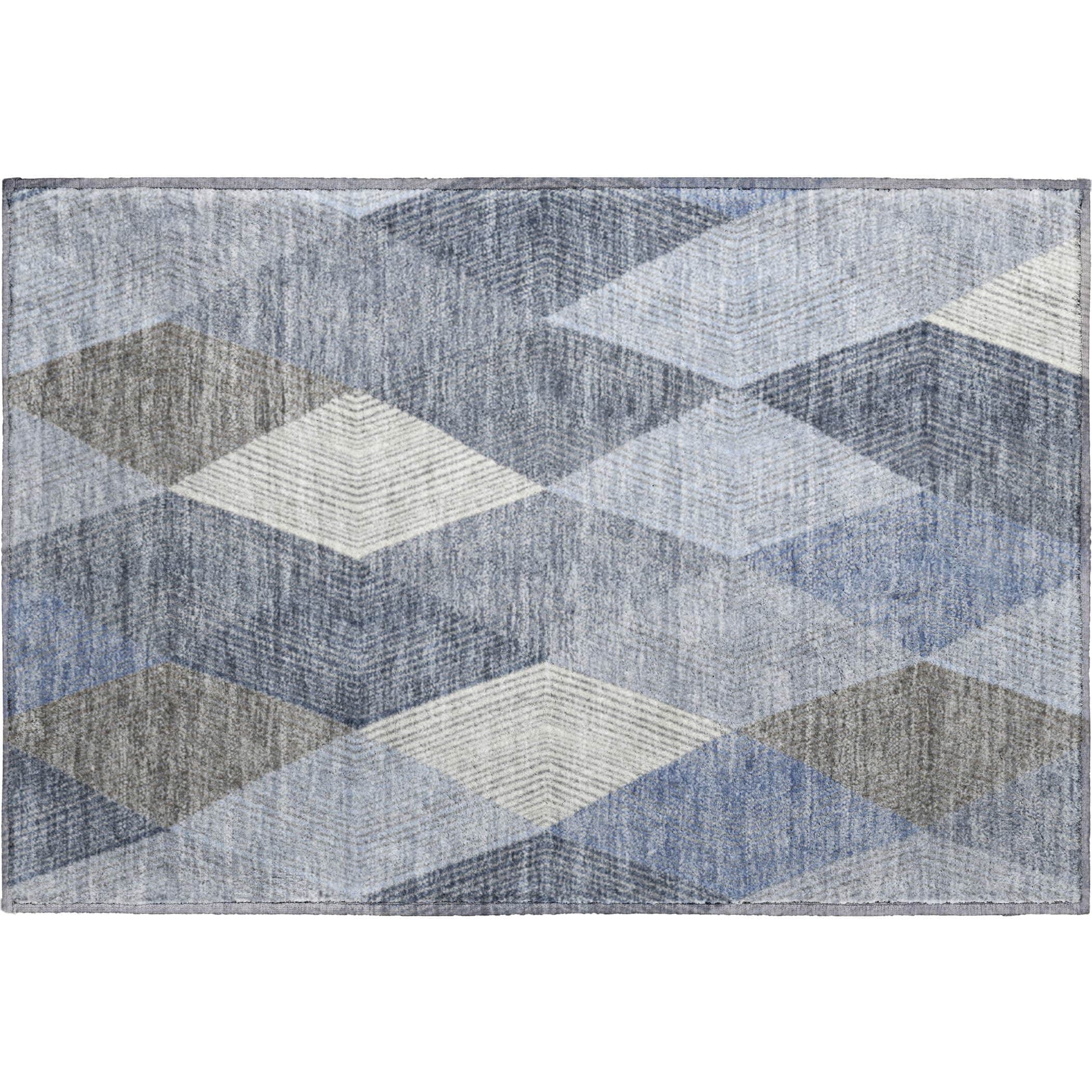 Luxury Washable Indoor/Outdoor Geometric TR11 Denim Blue Rug 1'8" x 2'6" #shape_Rectangle