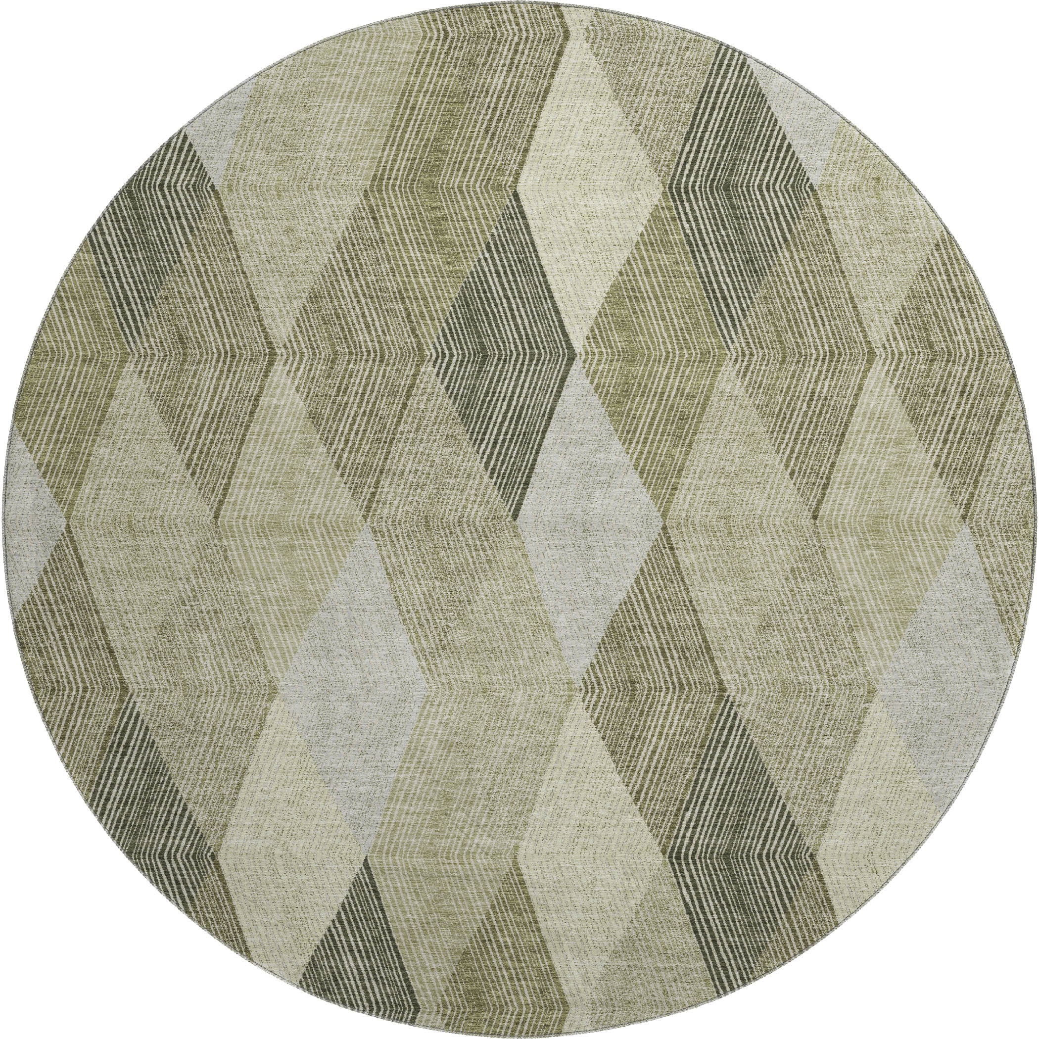Luxury Washable Indoor/Outdoor Geometric TR11 Fern Green Rug 8' x 8' #shape_Round