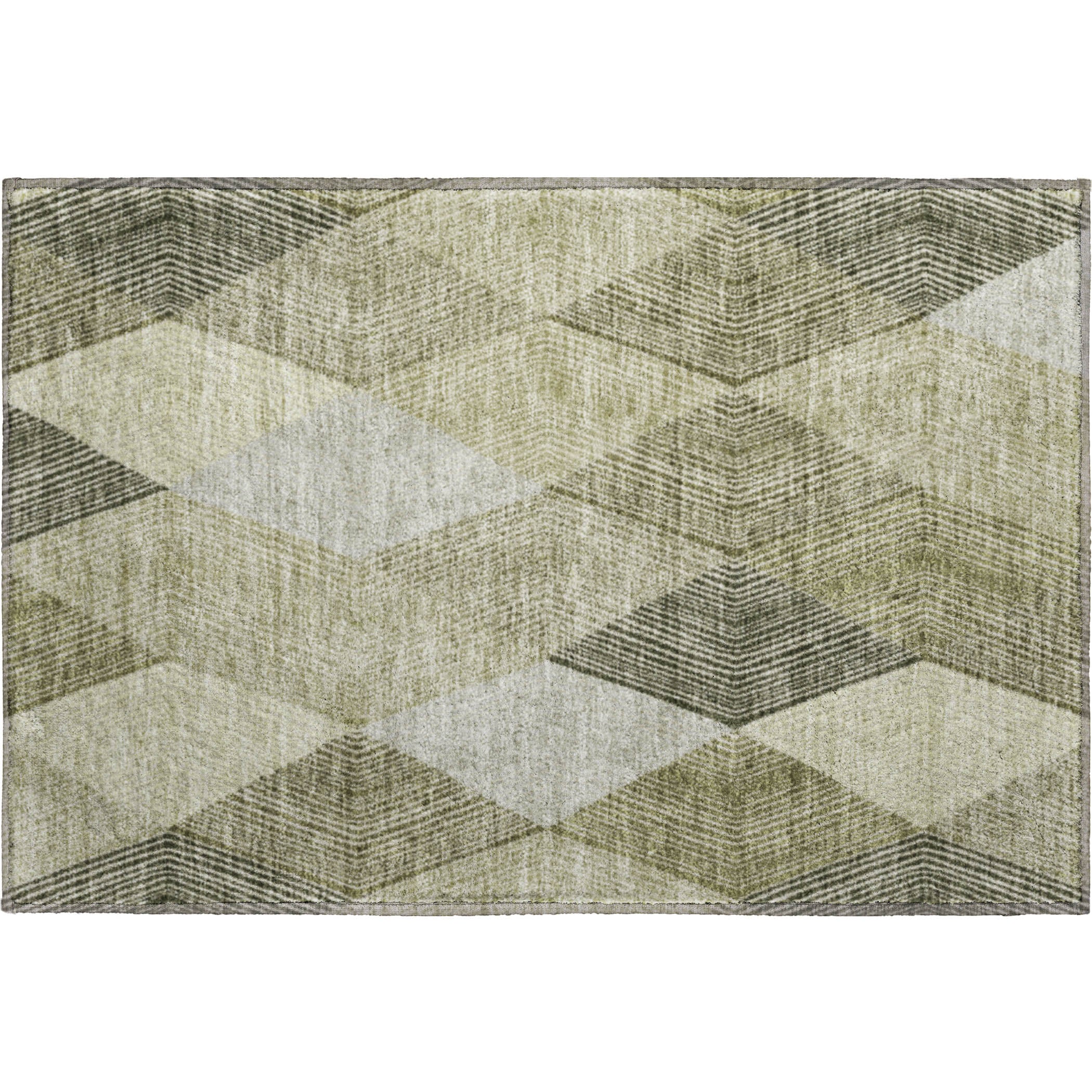 Luxury Washable Indoor/Outdoor Geometric TR11 Fern Green Rug 1'8" x 2'6" #shape_Rectangle