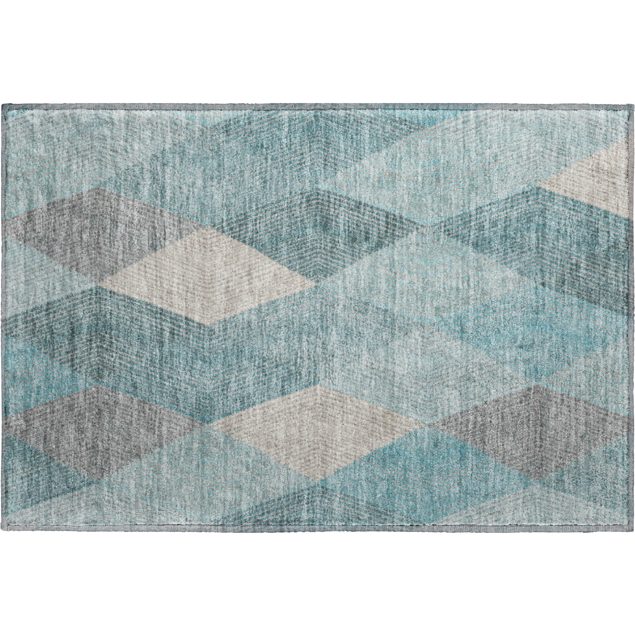 Luxury Washable Indoor/Outdoor Geometric TR11 Turquoise Teal Rug 1'8" x 2'6" #shape_Rectangle