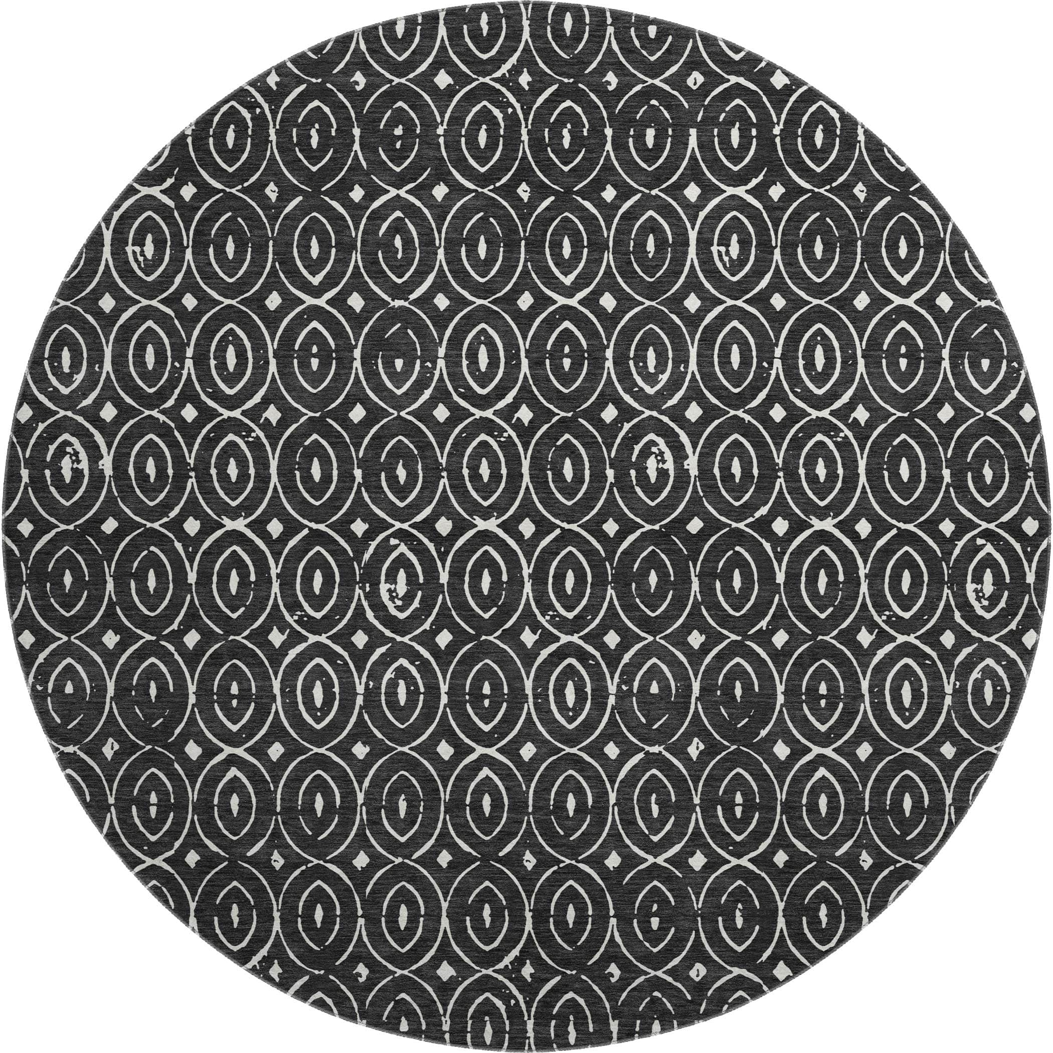 Luxury Washable Indoor/Outdoor Geometric TR12 Black Rug 8' x 8' #shape_Round
