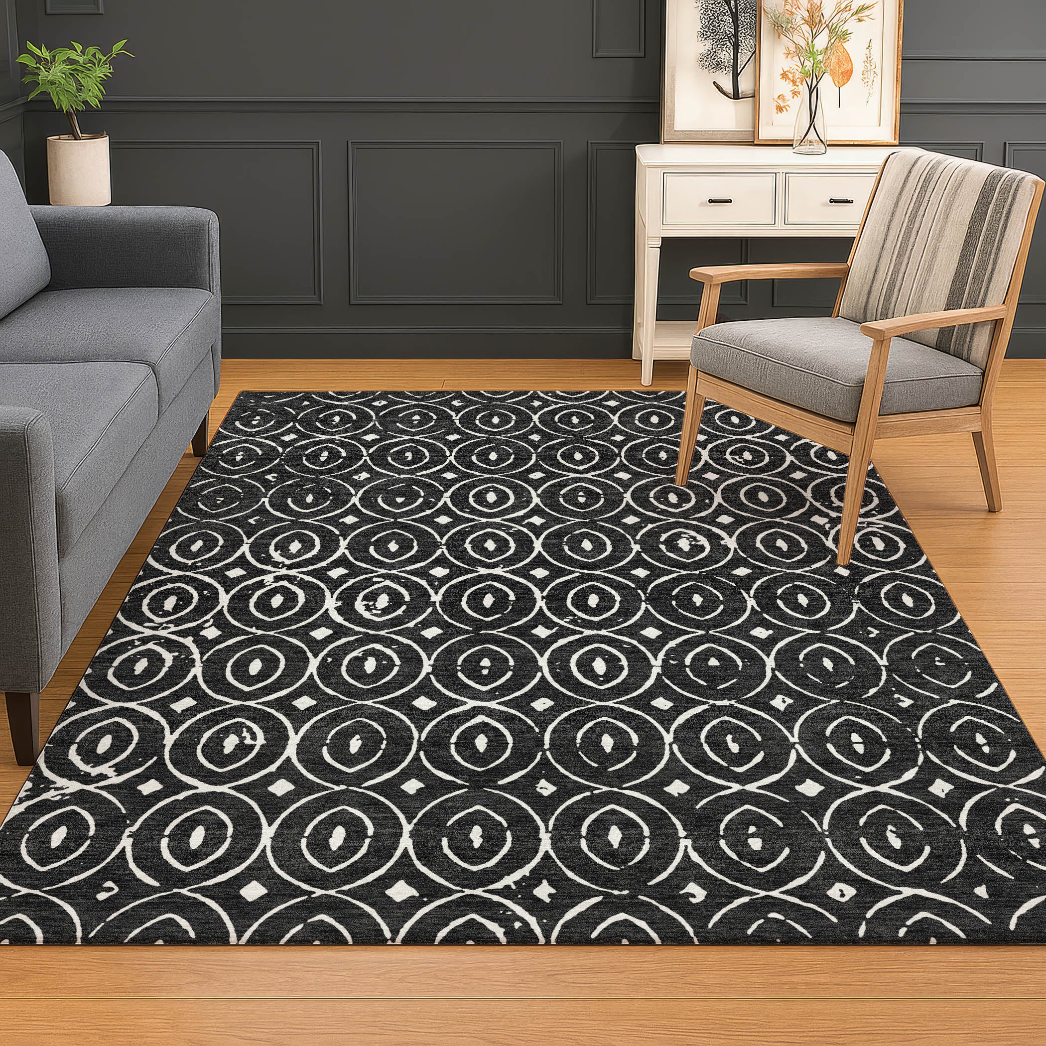 Luxury Washable Indoor/Outdoor Geometric TR12 Black Rug 2'6" x 3'10" #shape_Rectangle