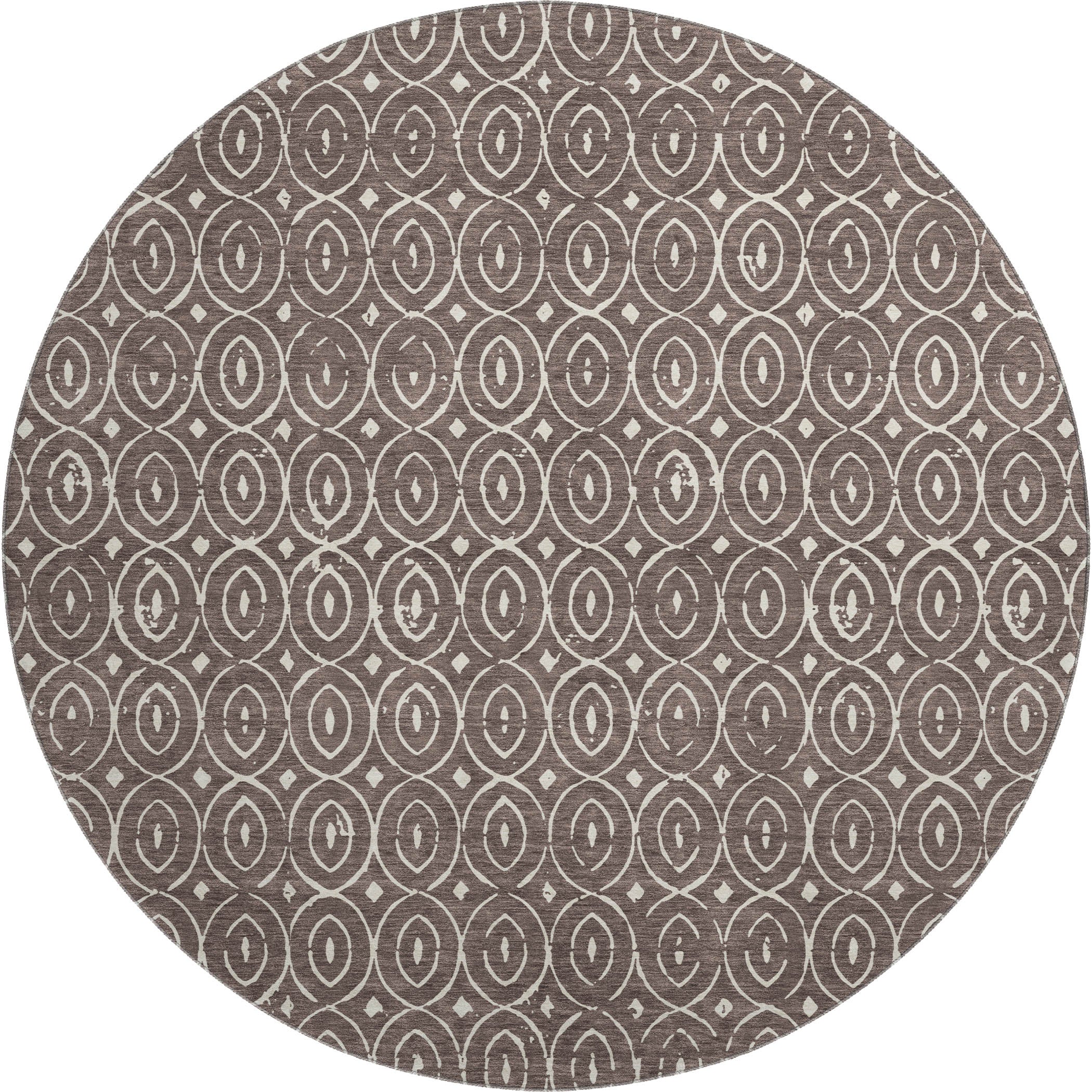Luxury Washable Indoor/Outdoor Geometric TR12 Brown Rug 8' x 8' #shape_Round