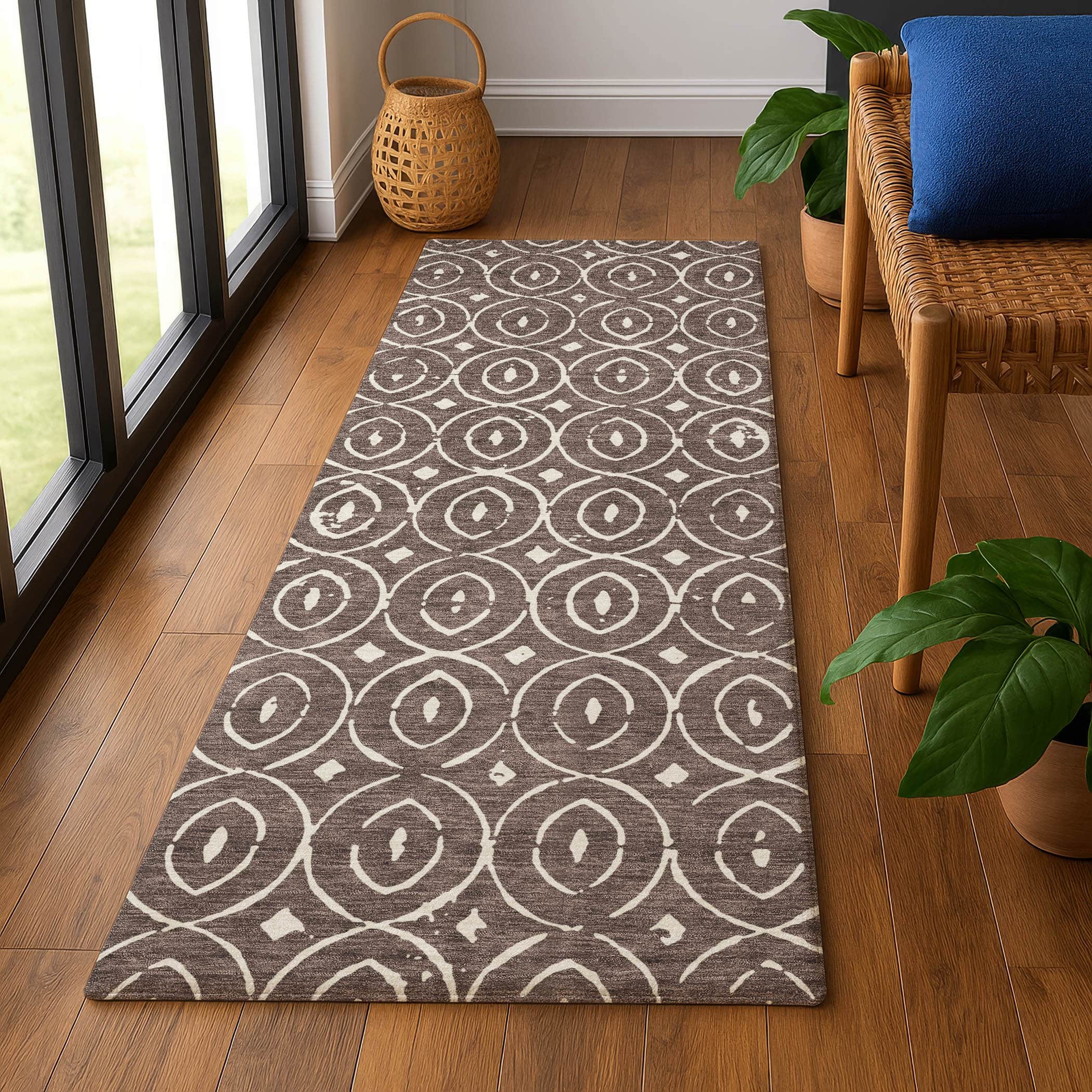 Luxury Washable Indoor/Outdoor Geometric TR12 Brown Rug 2'3" x 7'6" #shape_Runner