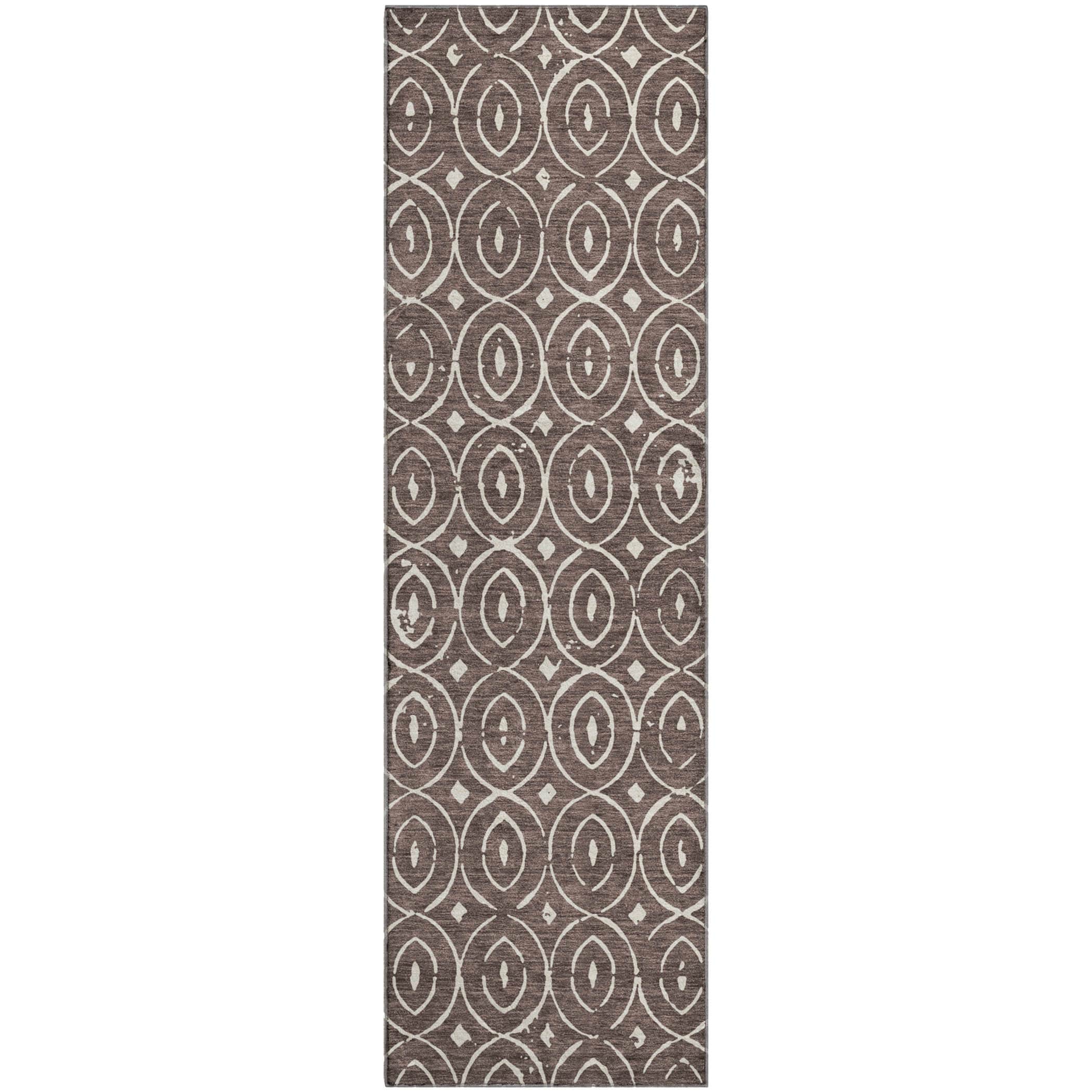 Luxury Washable Indoor/Outdoor Geometric TR12 Brown Rug 2'3" x 7'6" #shape_Runner