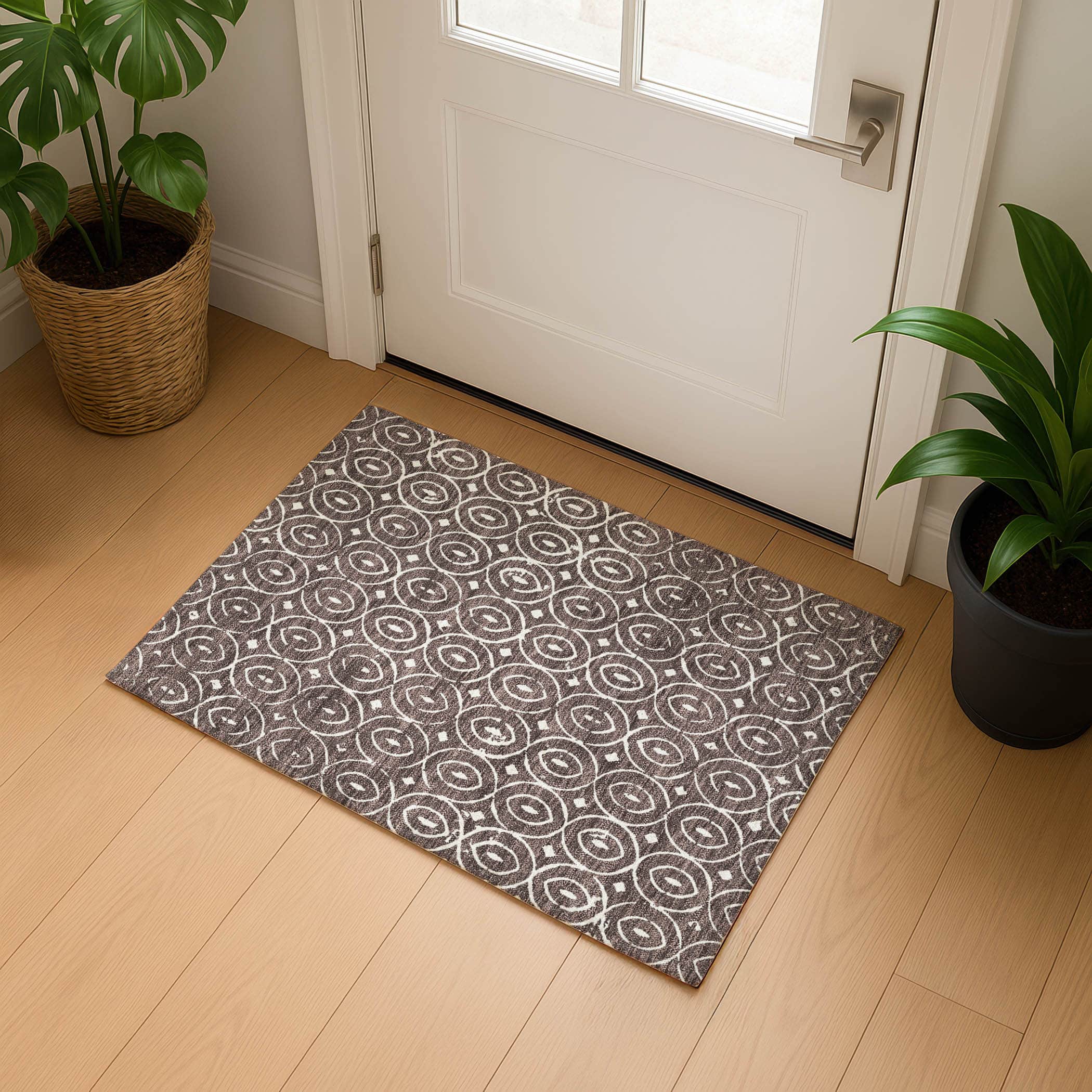 Luxury Washable Indoor/Outdoor Geometric TR12 Brown Rug 1'8" x 2'6" #shape_Rectangle