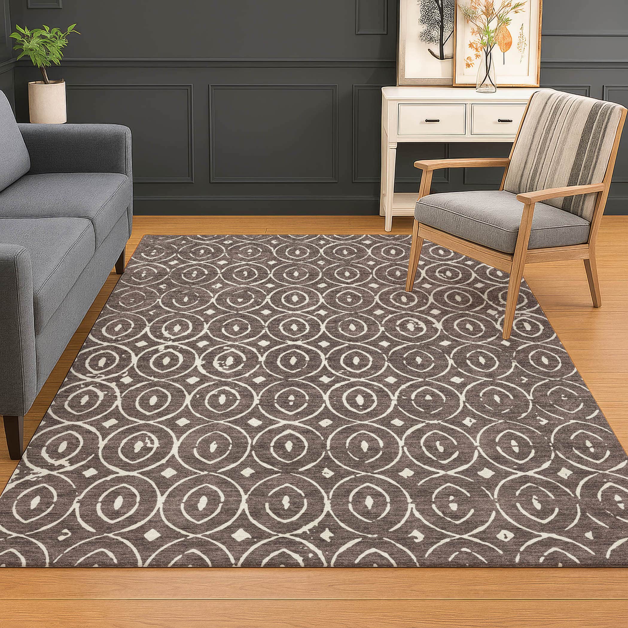 Luxury Washable Indoor/Outdoor Geometric TR12 Brown Rug 2'6" x 3'10" #shape_Rectangle
