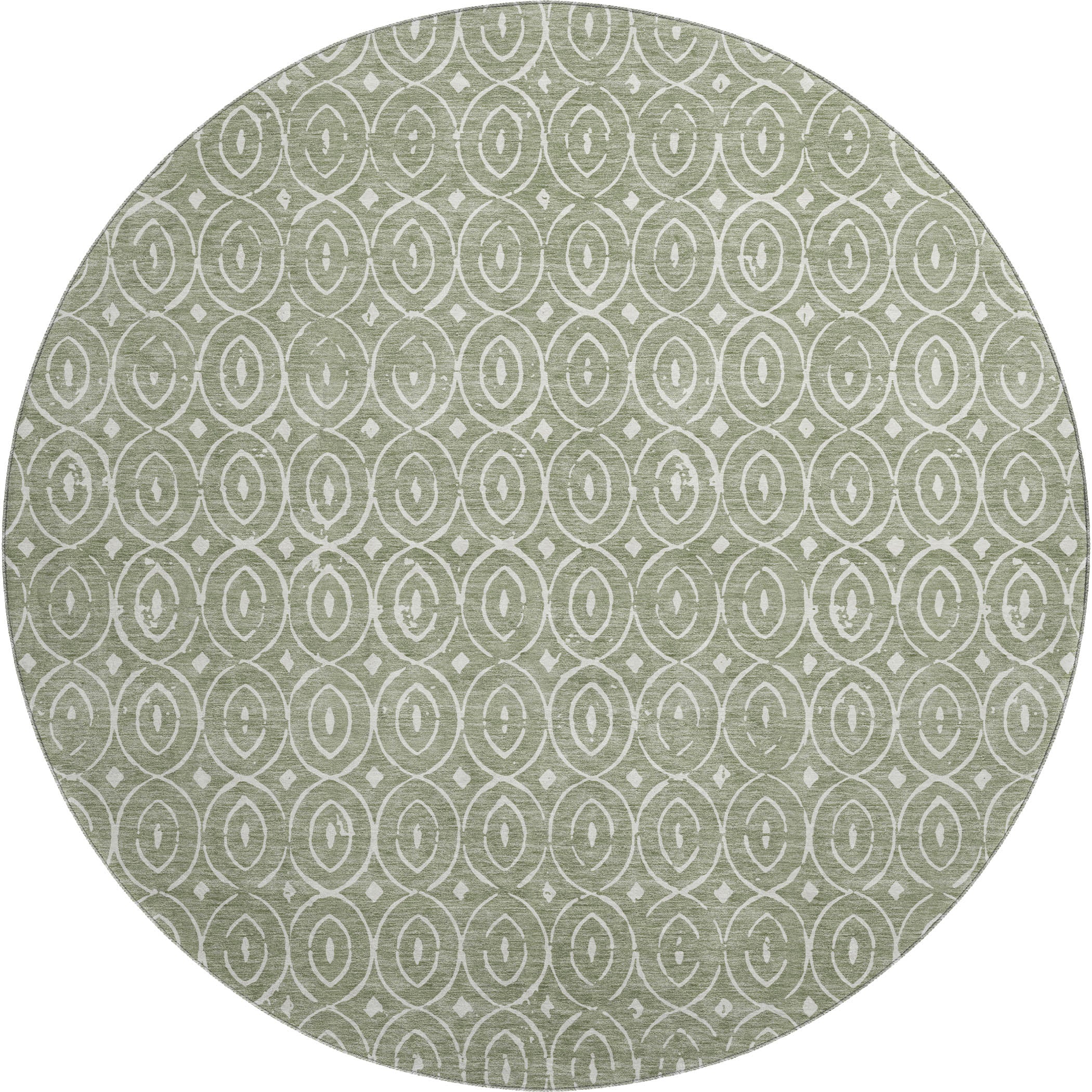 Luxury Washable Indoor/Outdoor Geometric TR12 Fern Green Rug 8' x 8' #shape_Round