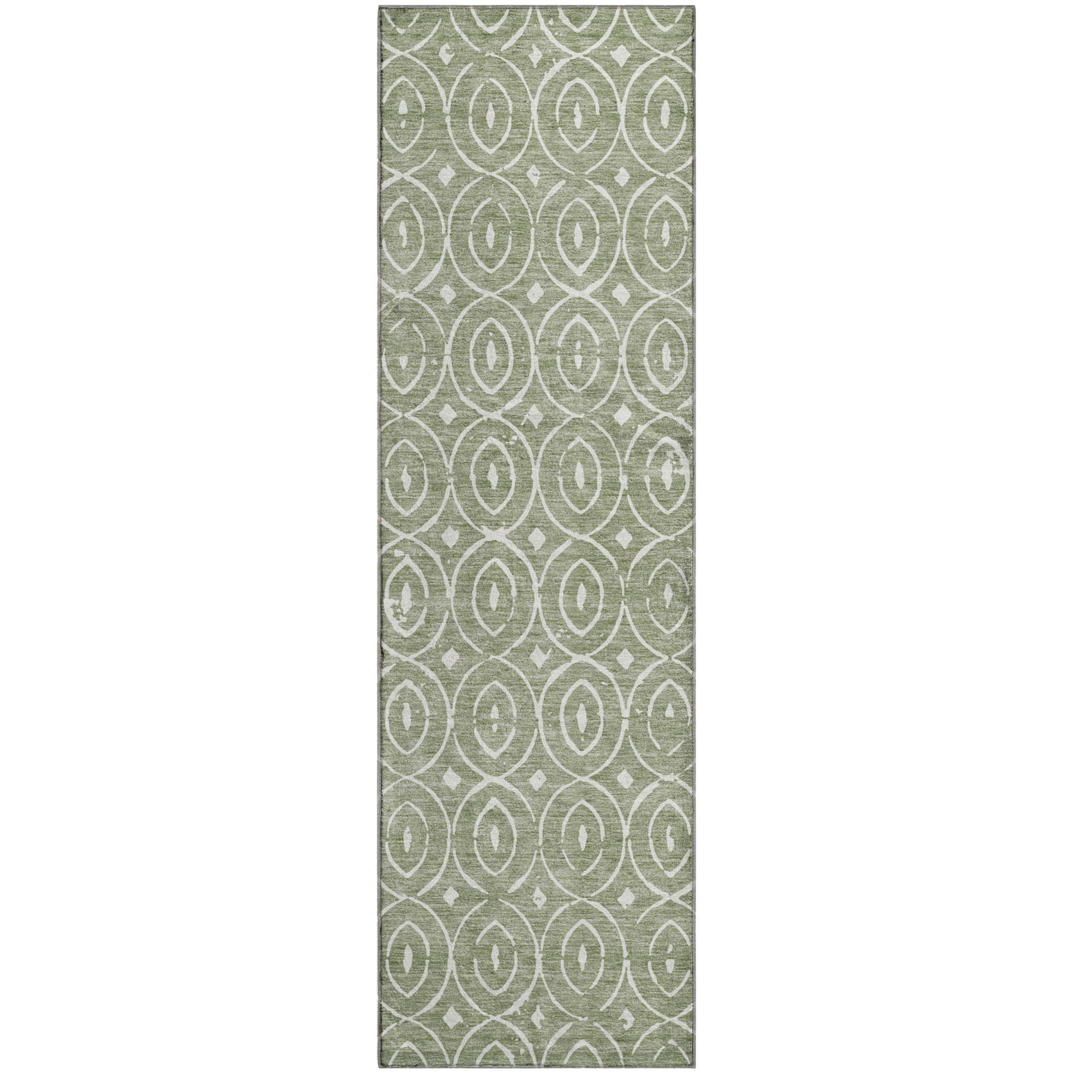 Luxury Washable Indoor/Outdoor Geometric TR12 Fern Green Rug 2'3" x 7'6" #shape_Runner
