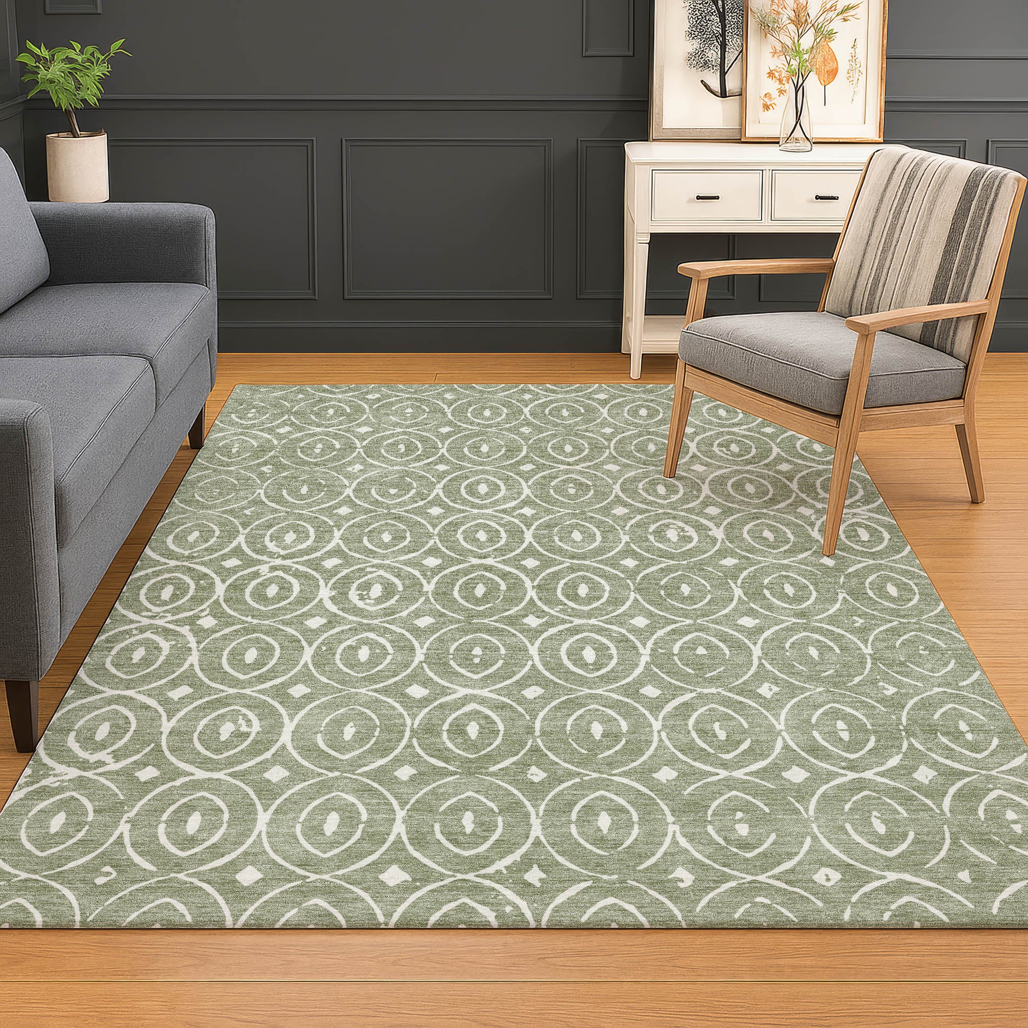 Luxury Washable Indoor/Outdoor Geometric TR12 Fern Green Rug 2'6" x 3'10" #shape_Rectangle